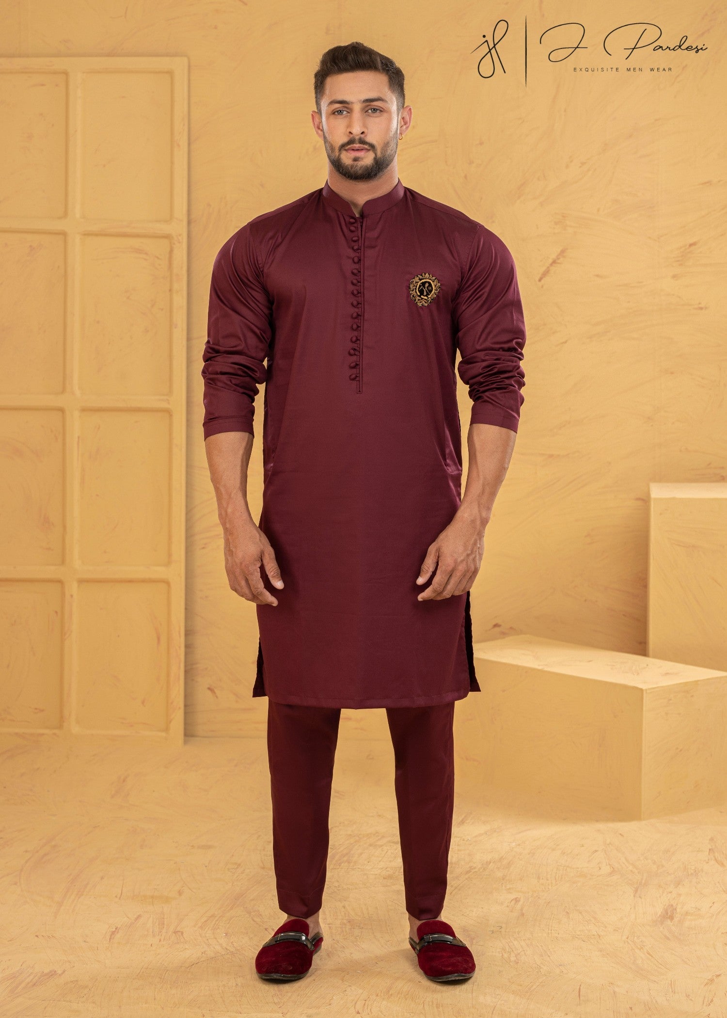 cotton satin Kurta Set in Maroon