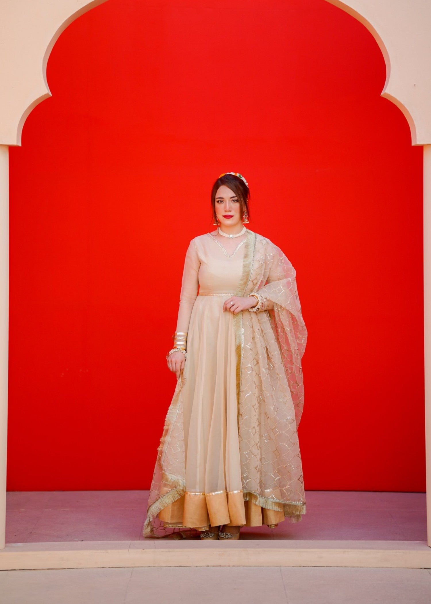 organza Pishwas in Cream