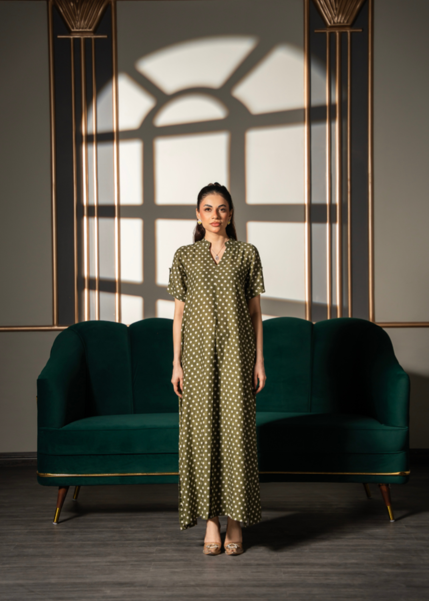 lawn Kaftan in Olive green