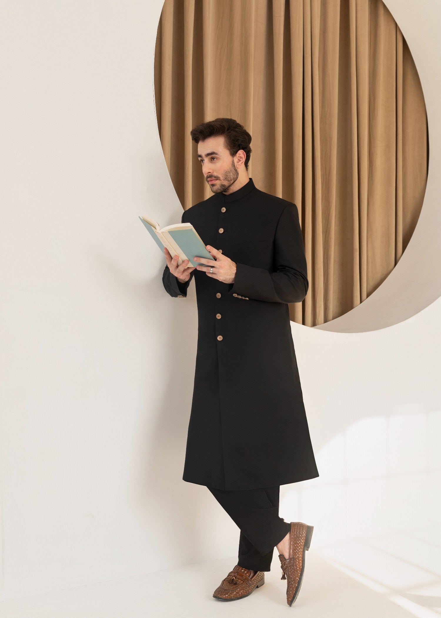 tropical Sherwani in Deep black by Galaxy