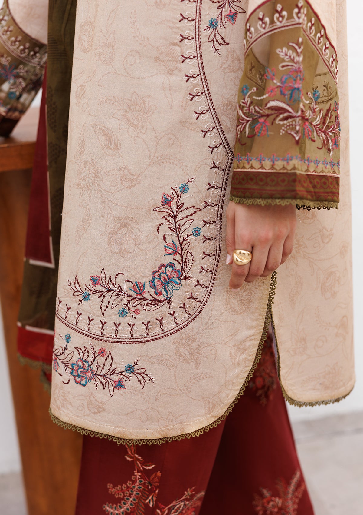 lawn Kurta Set in Almond brown