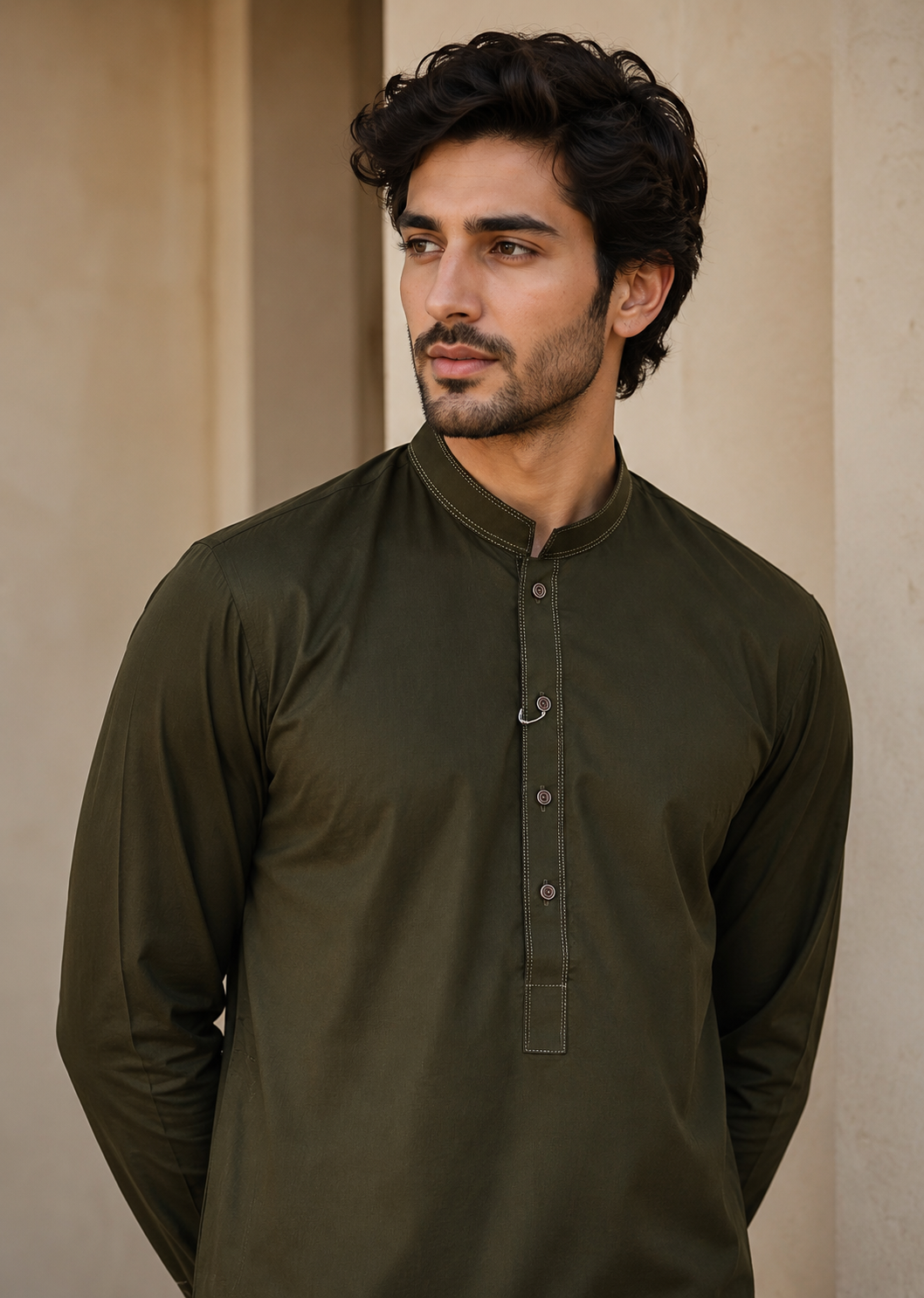 wash & wear Kurta Set in Black olive