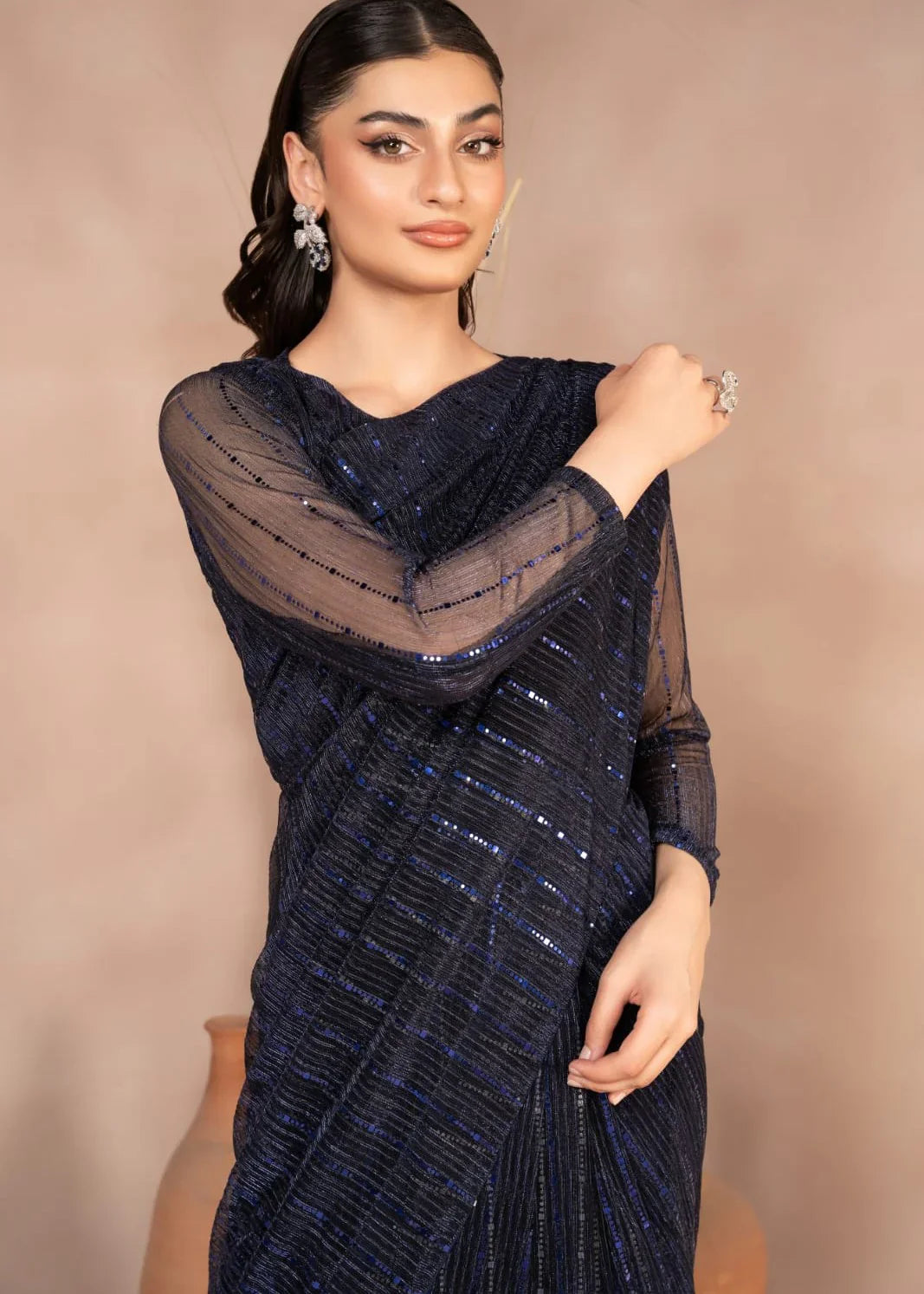 net Saree in Navy blue