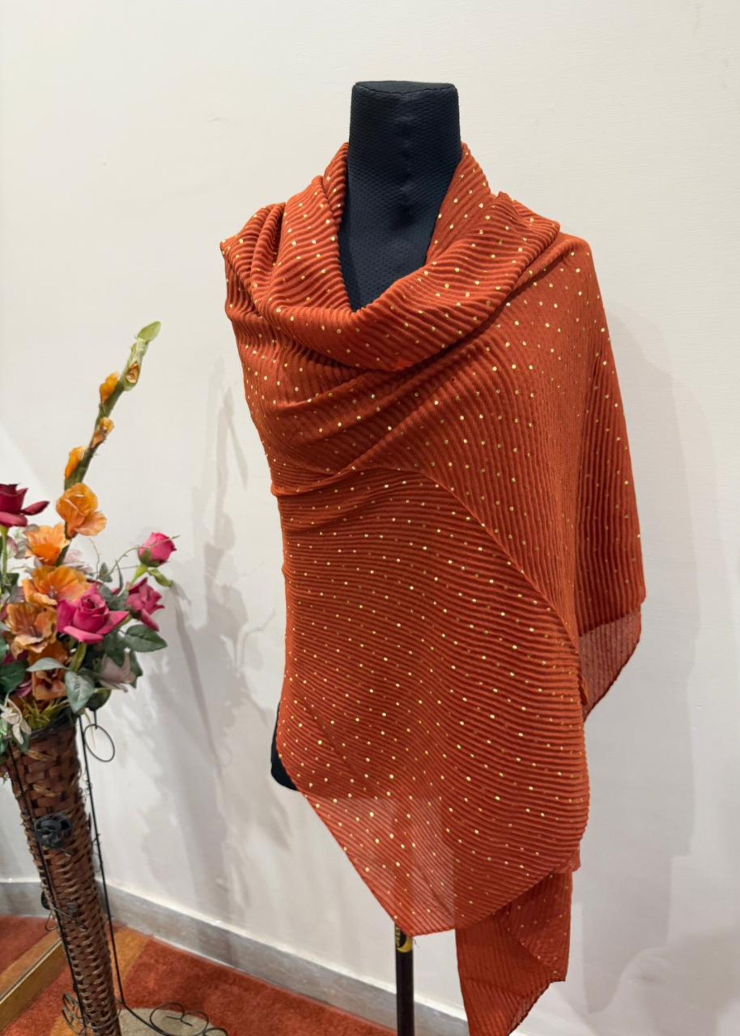 textured lawn Hijab in Rust orange