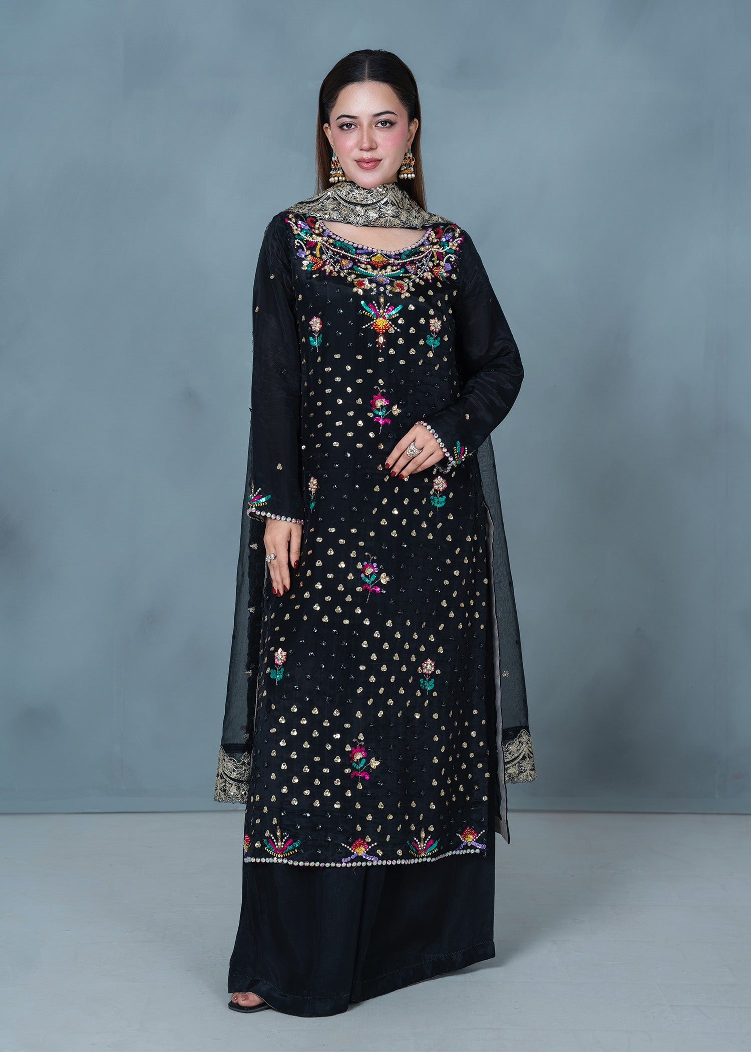 tissue silk Sharara in Black