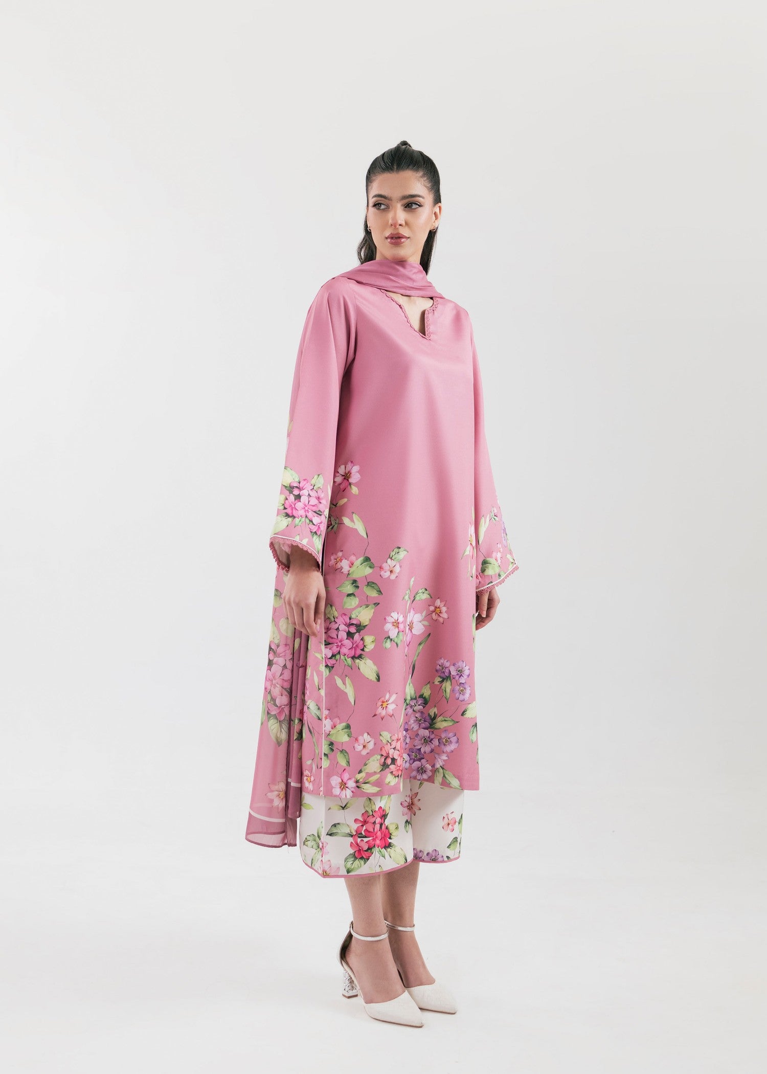 poly lawn Kurta Set in Bubblegum pink