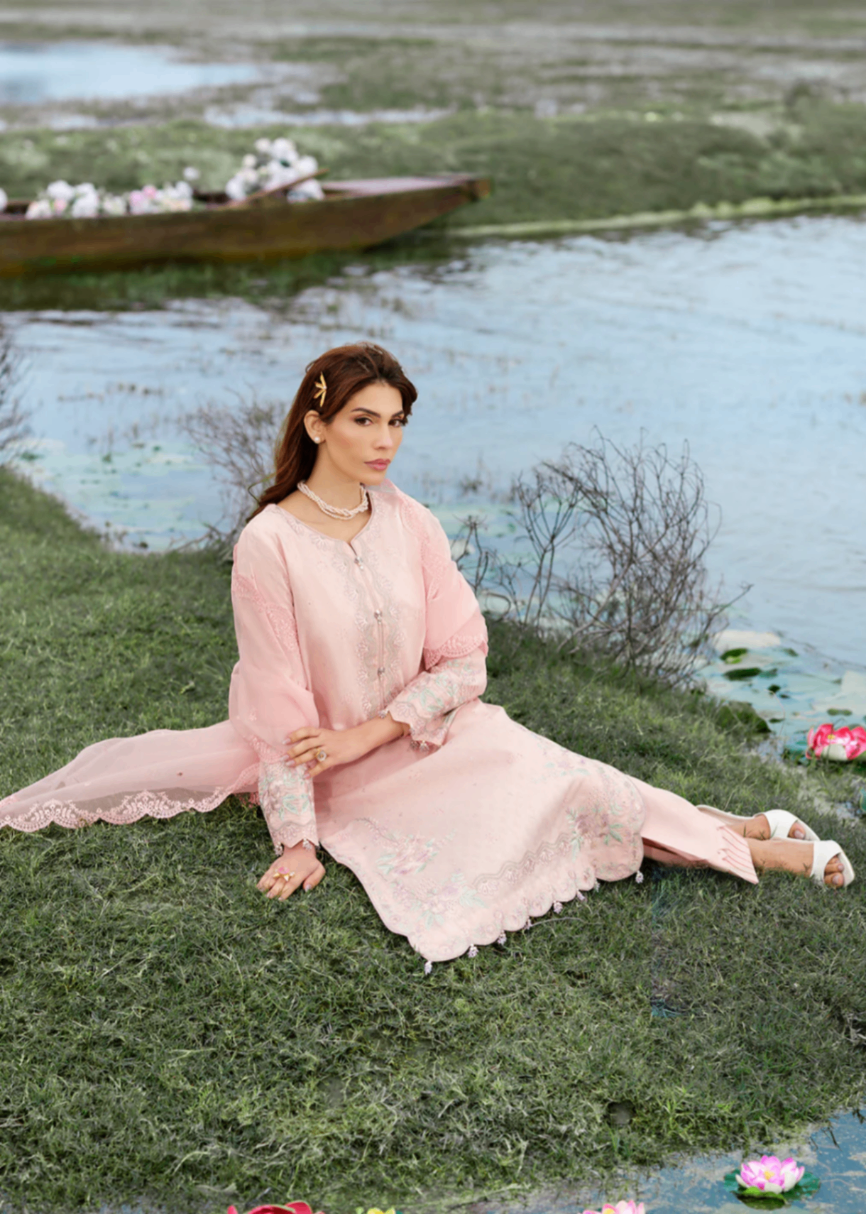 jacquard Kurta Set in Baby pink