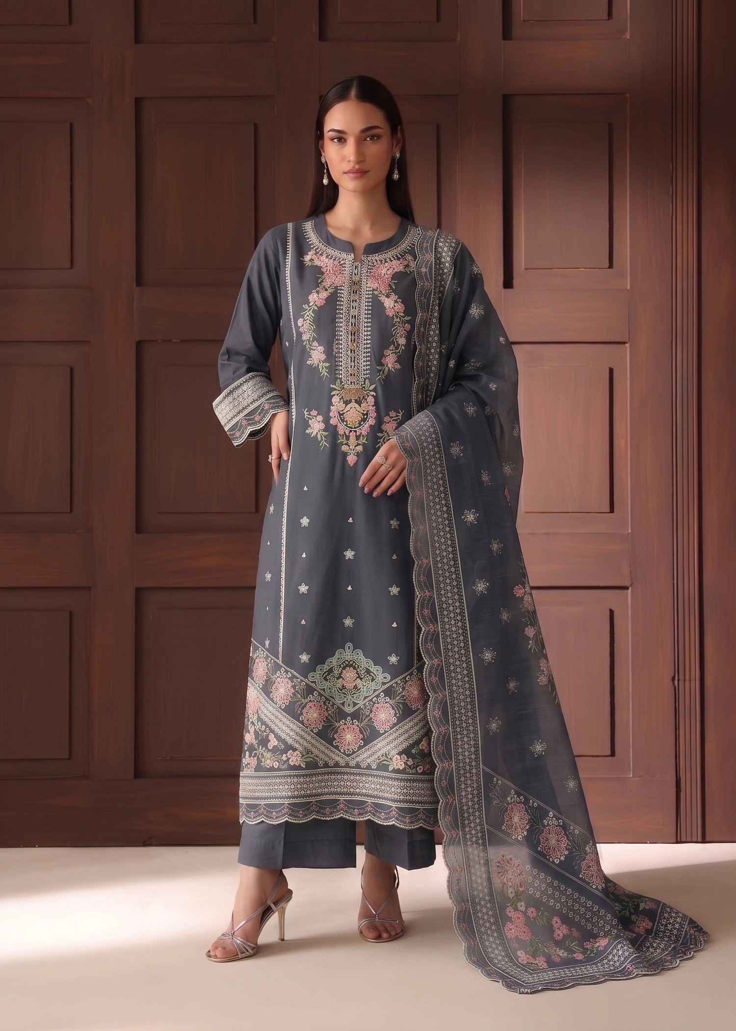 cotton linen Kurta Set in Slate grey
