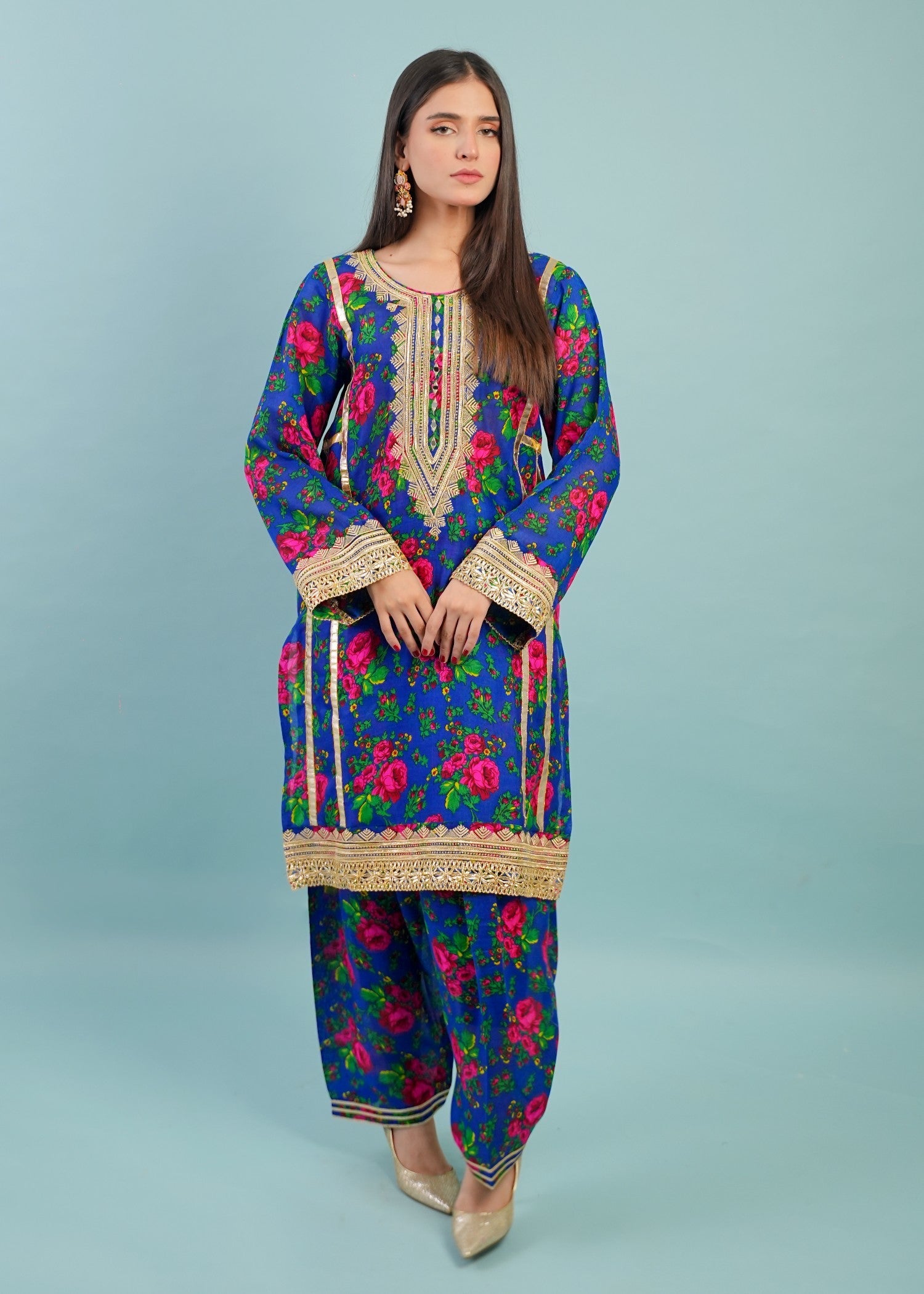 voile Kurta Set in Blue