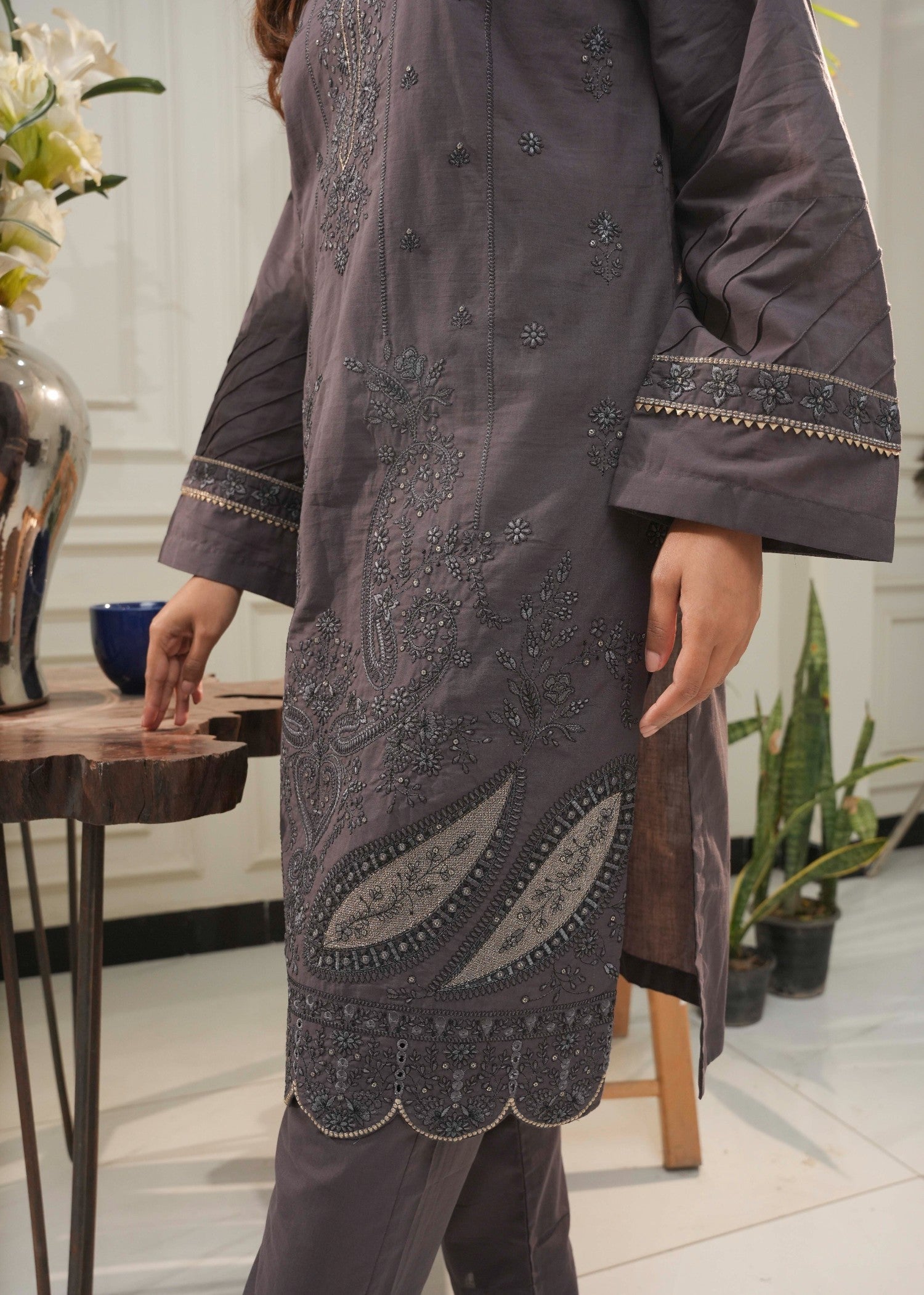 cotton Kurta Set in Dim grey