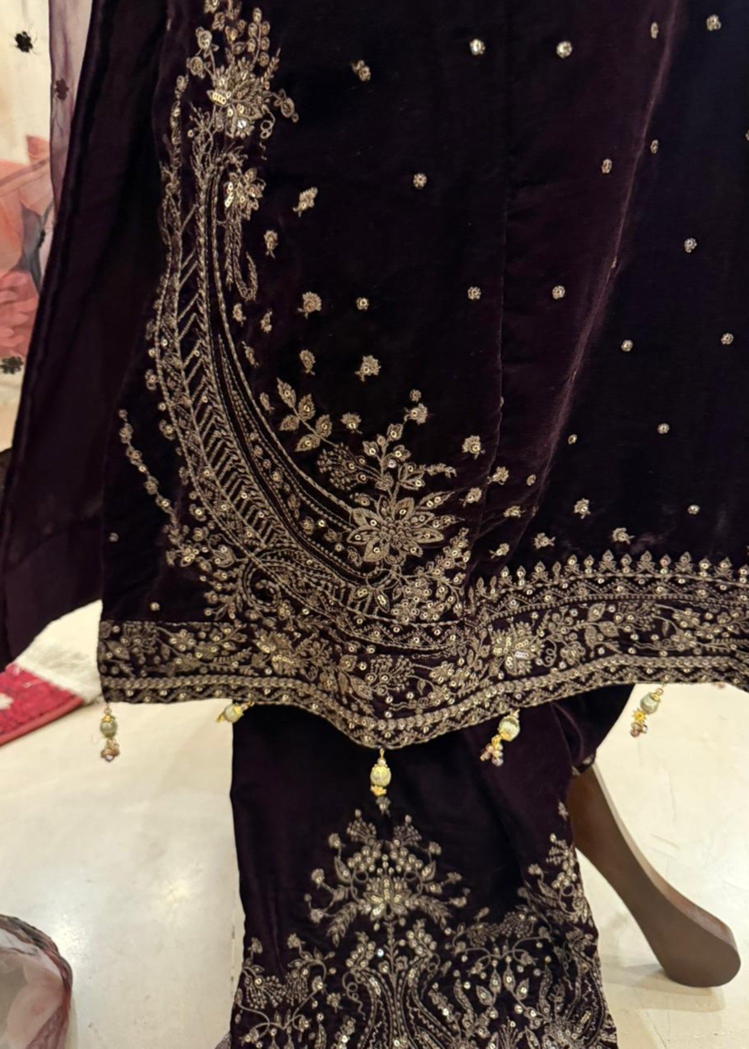 velvet Kurta Set in Plum