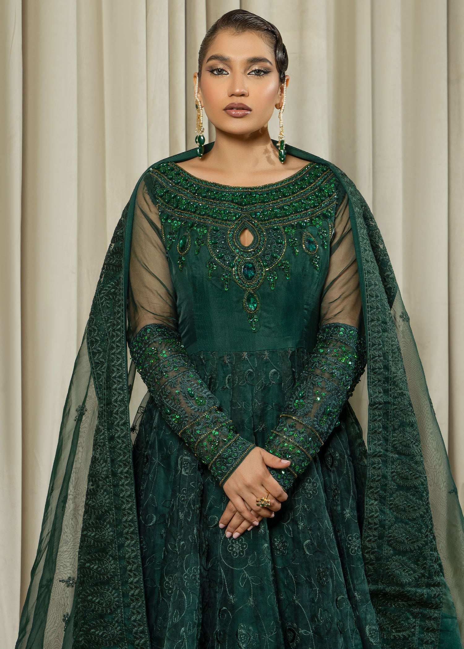 organza Pishwas in Green