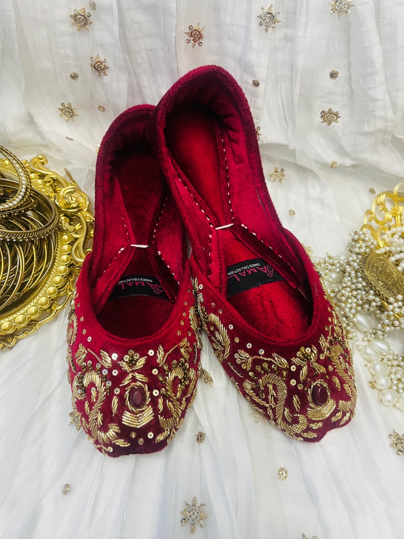Khussa in Cardinal red by - High Quality Women Khussa SRO0310