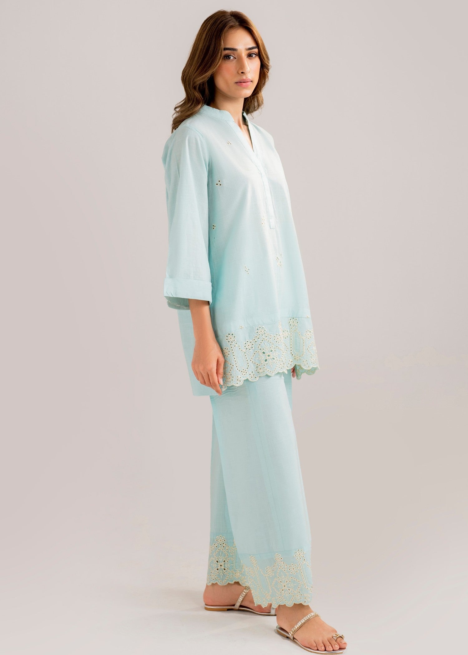 cotton dobby Co Ord Sets in Light blue