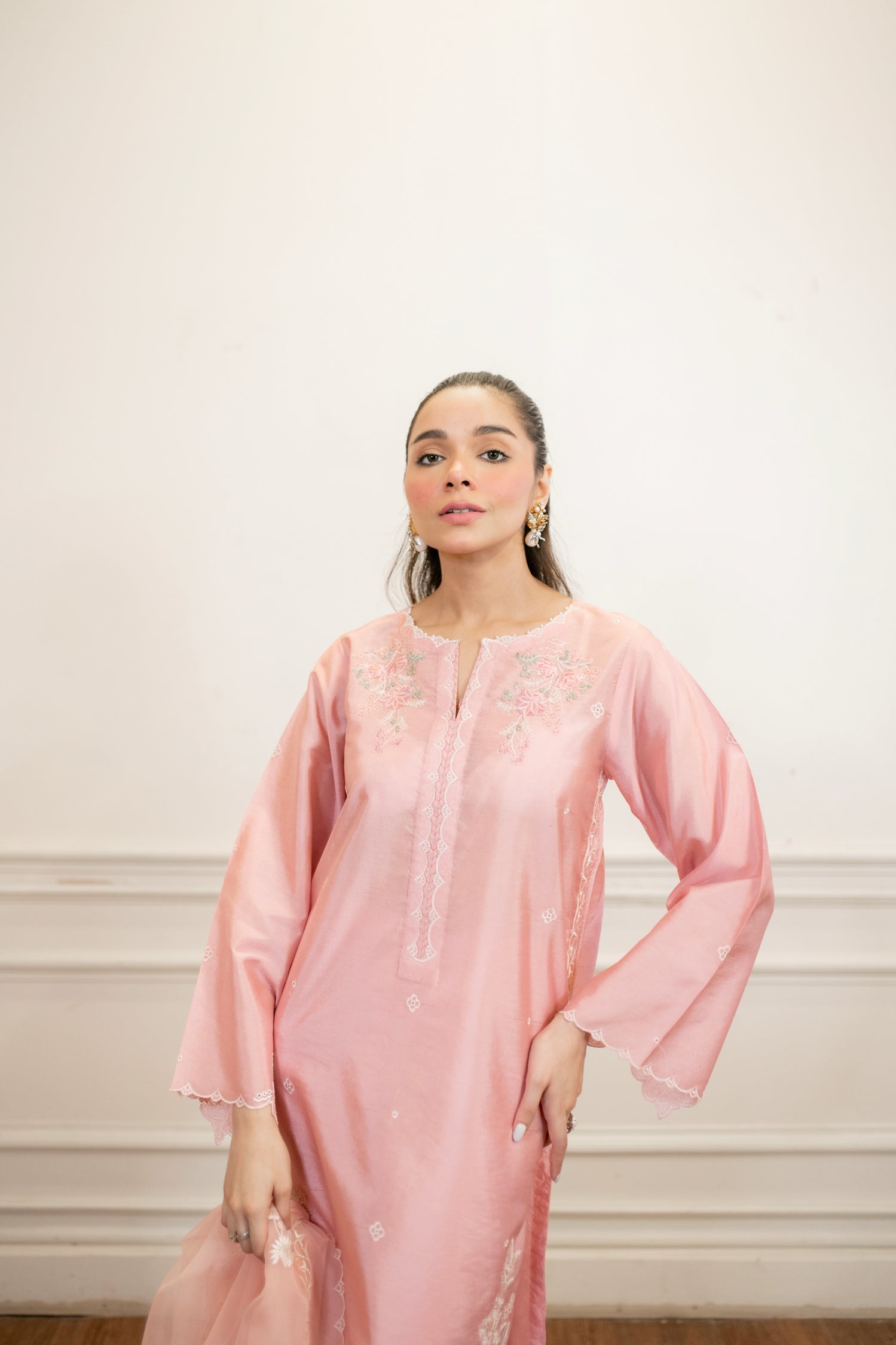 cotton net Kurta Set in Pink