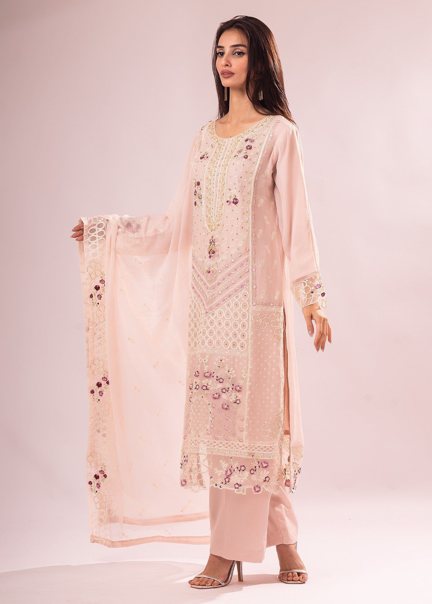 bemberg crinkle chiffon Unstitched in Pastel pink