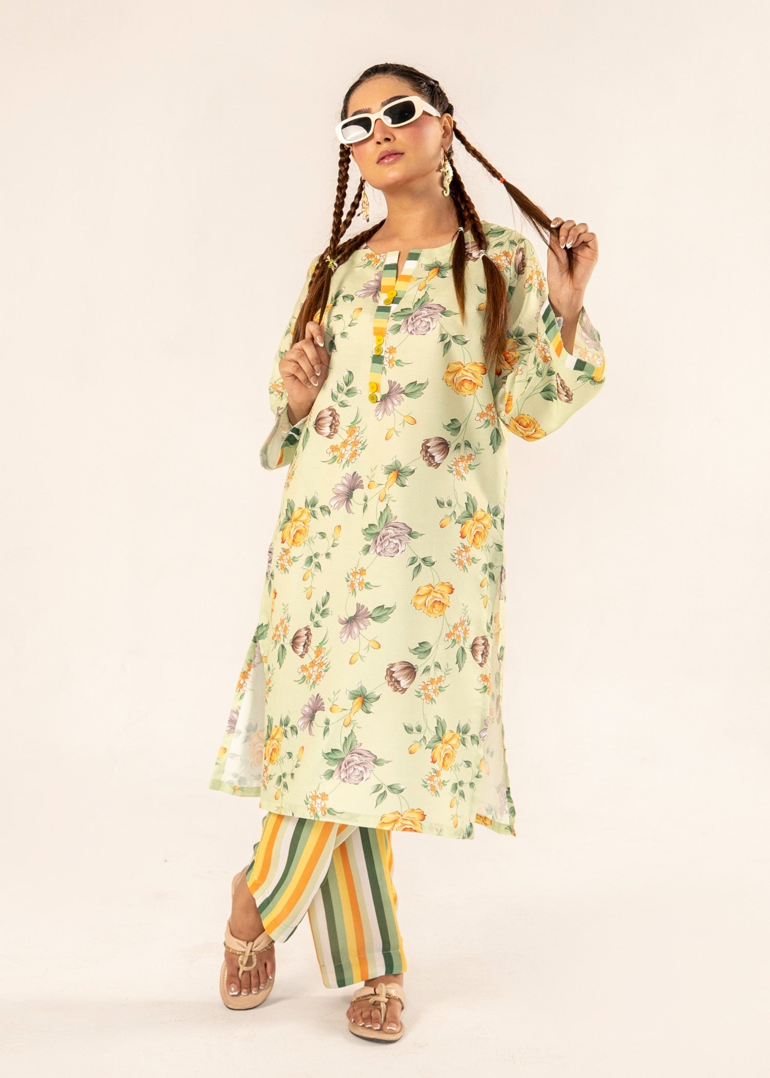 poly lawn Co Ord Sets in Pistachio green