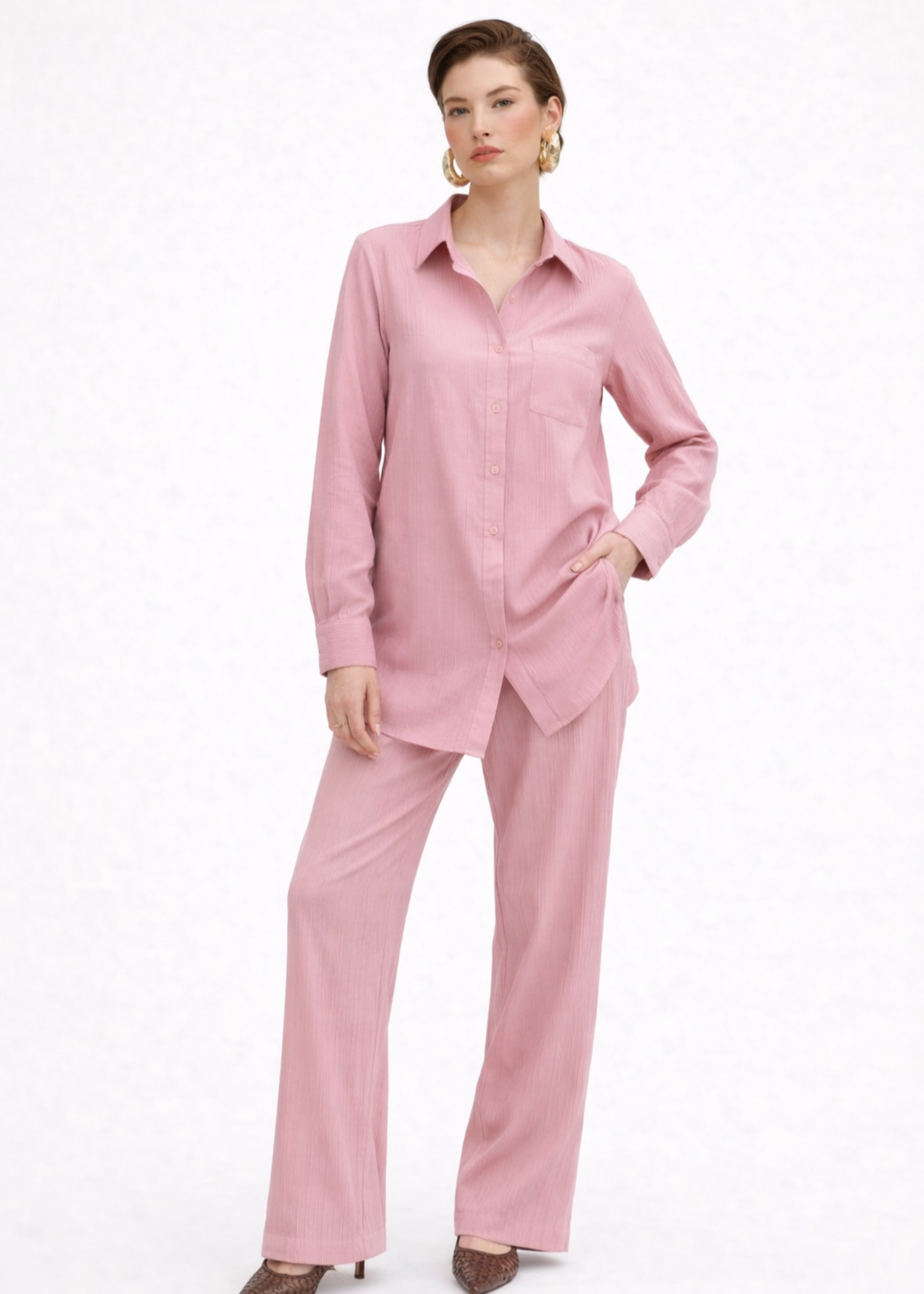 crepe Co ord Sets in Tea rose pink