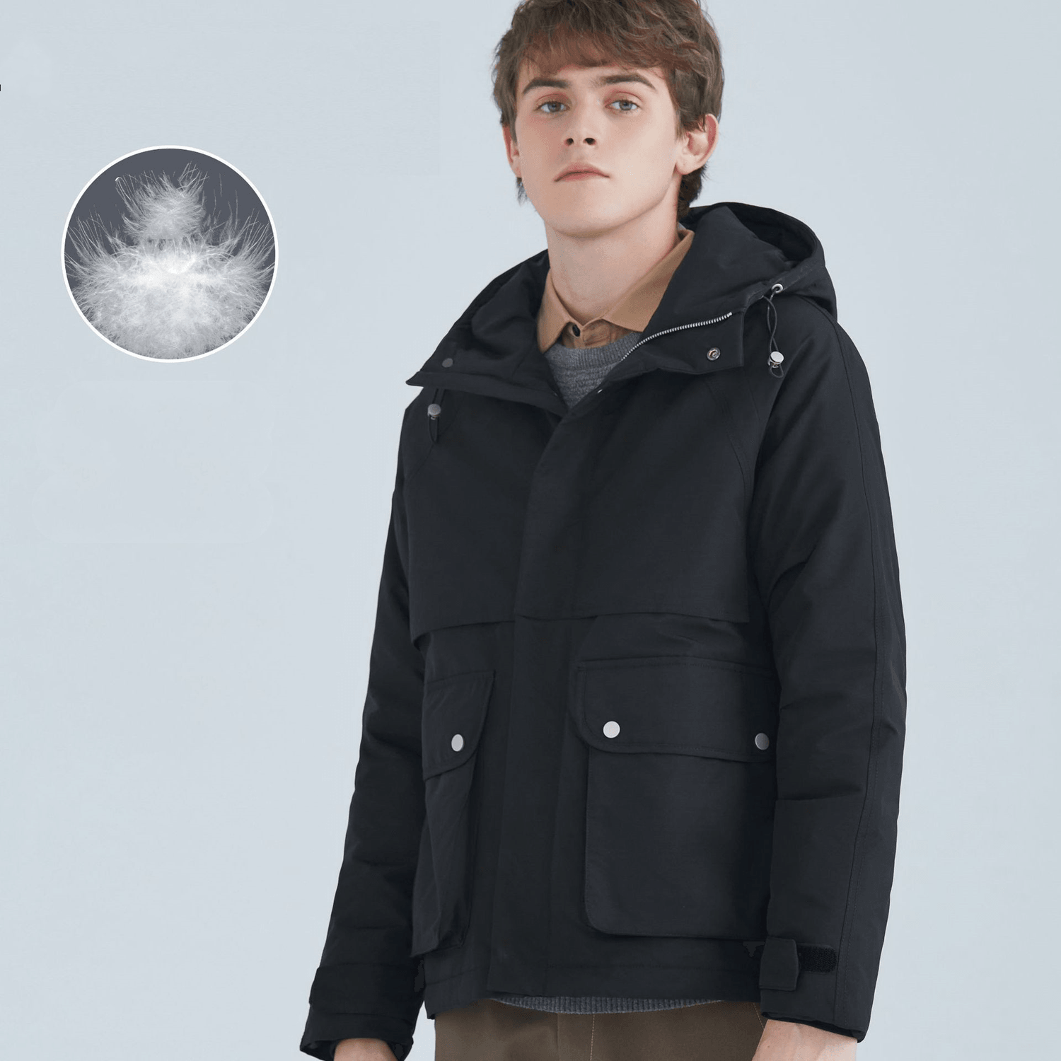 All-Match Short White Duck down Hooded Jacket Men