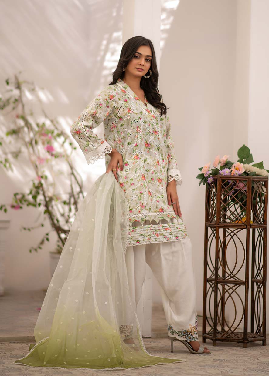 chikankari cotton Kurta Set in Sage green