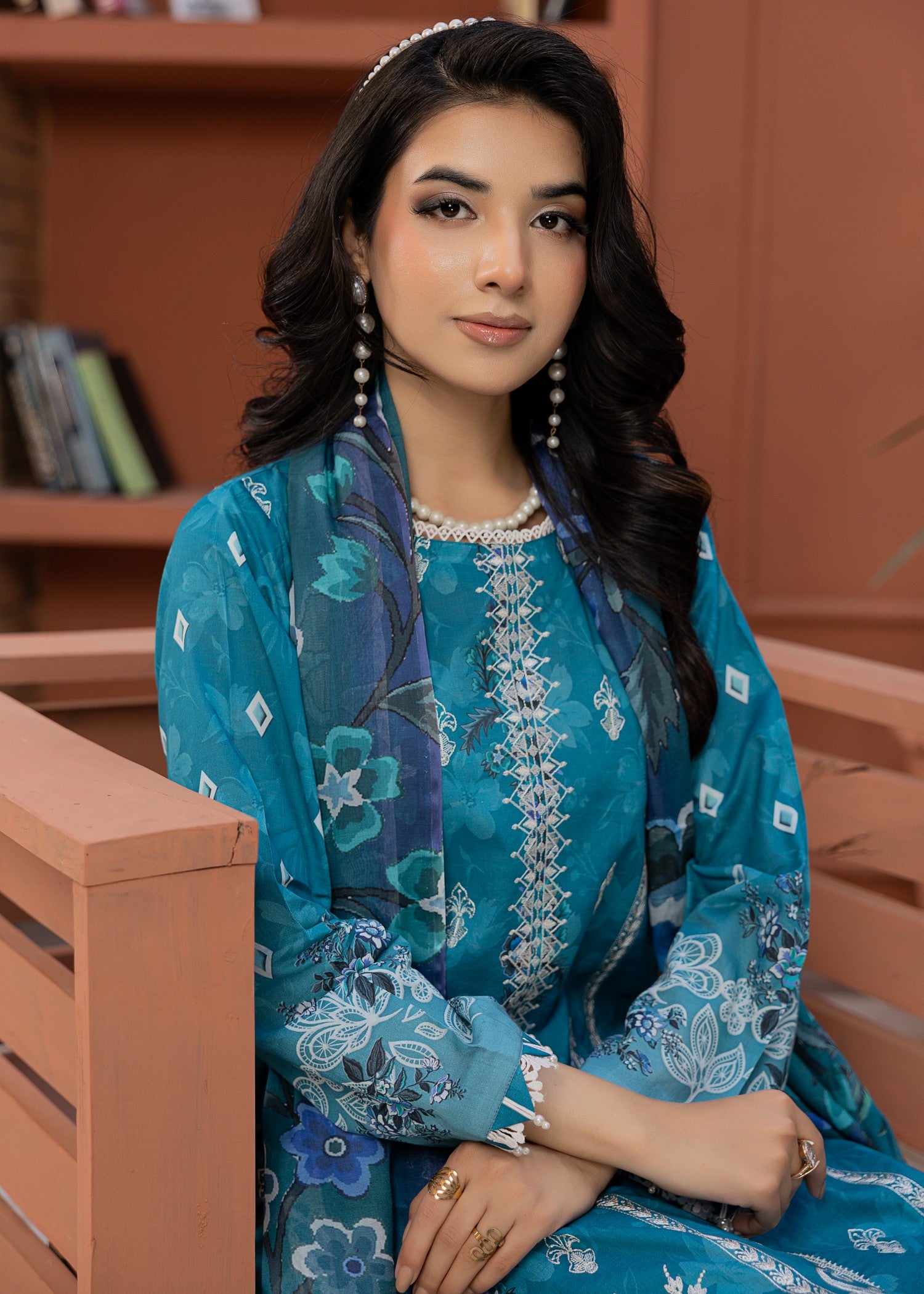 lawn Kurta Set in Yale blue