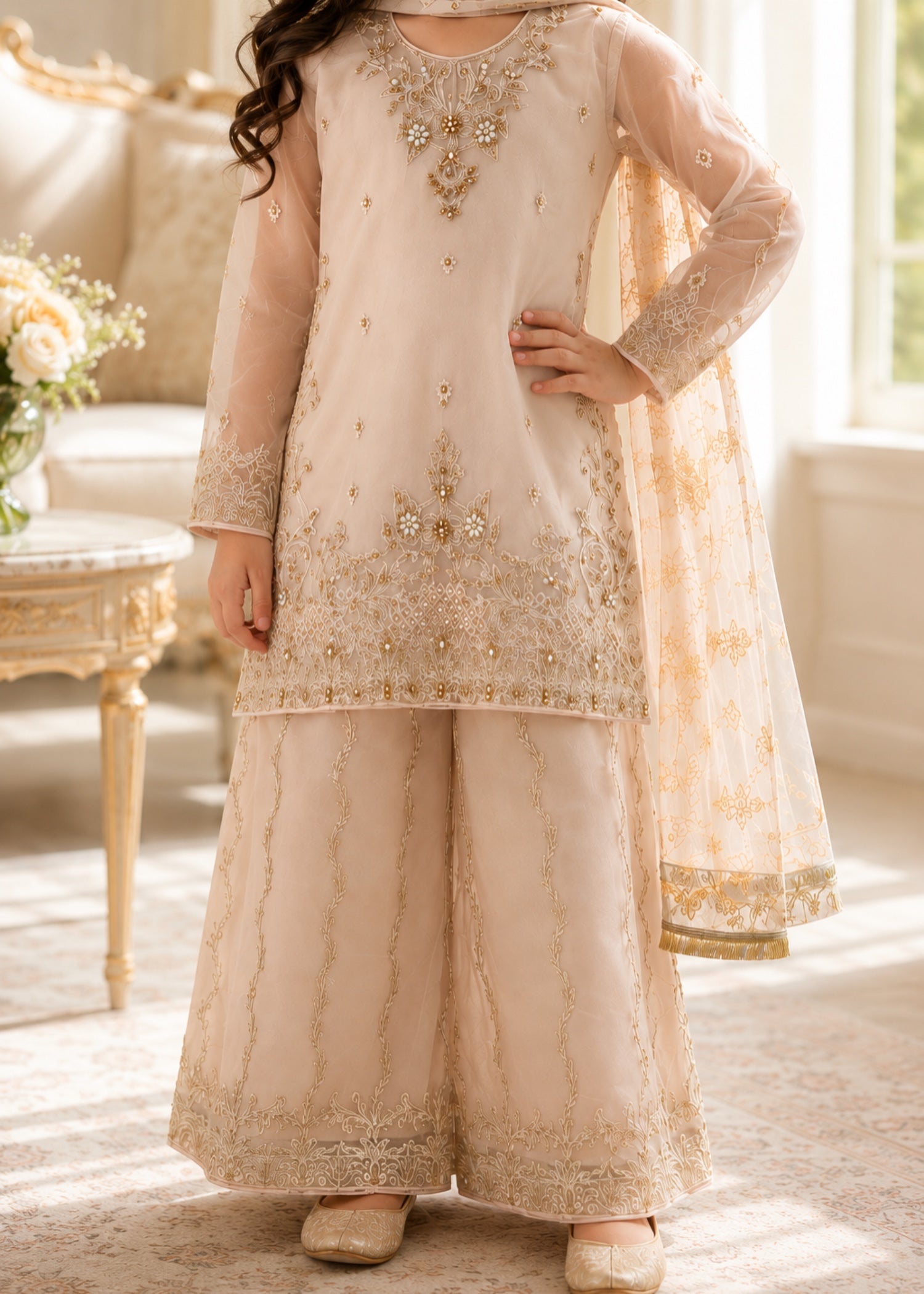 organza Kurta Set in Pastel pink