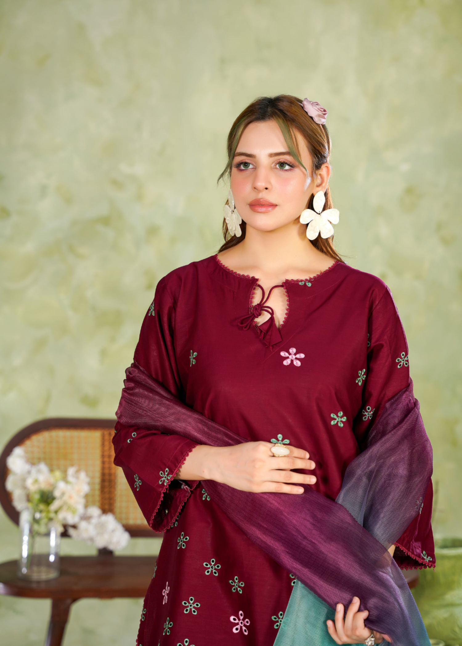 cotton Kurta Set in Blood red