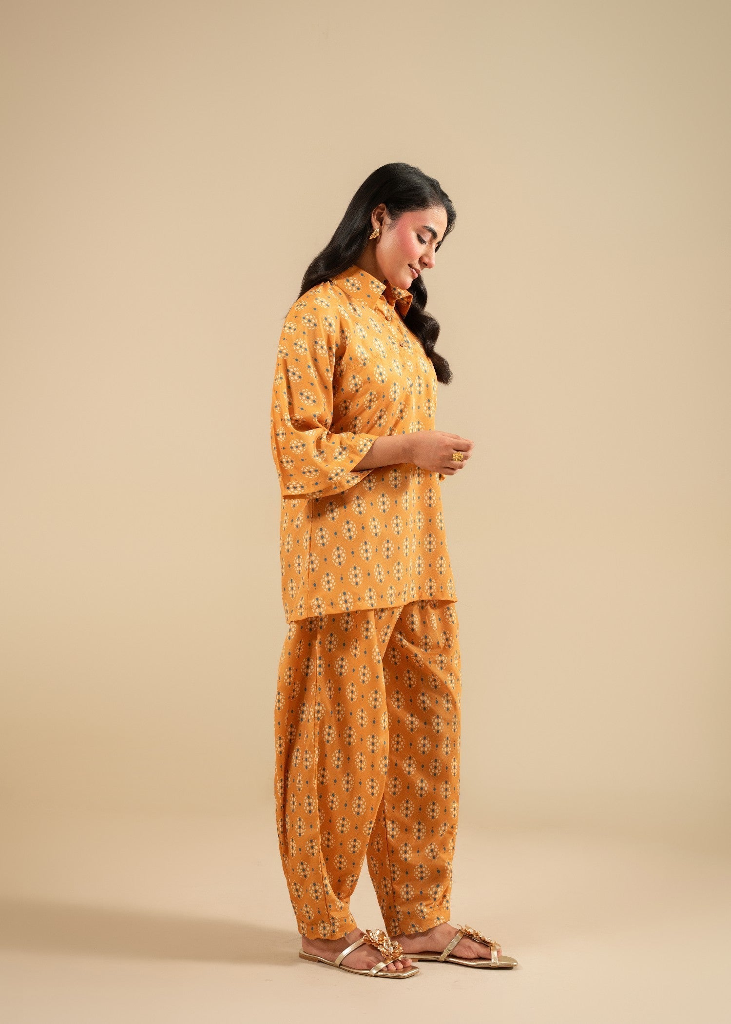 korean raw silk Co ord Sets in Mustard