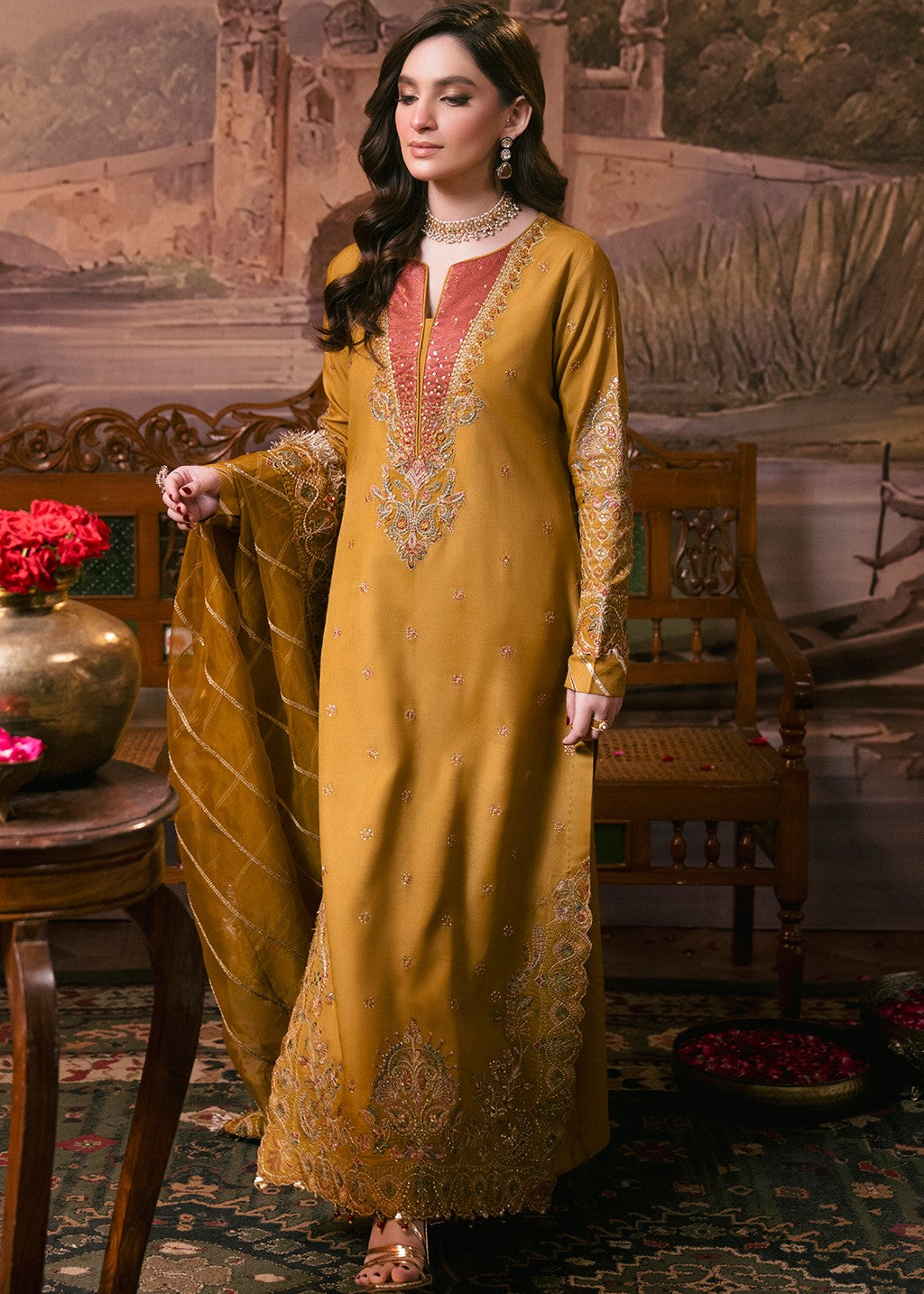 raw silk Unstitched in Mustard