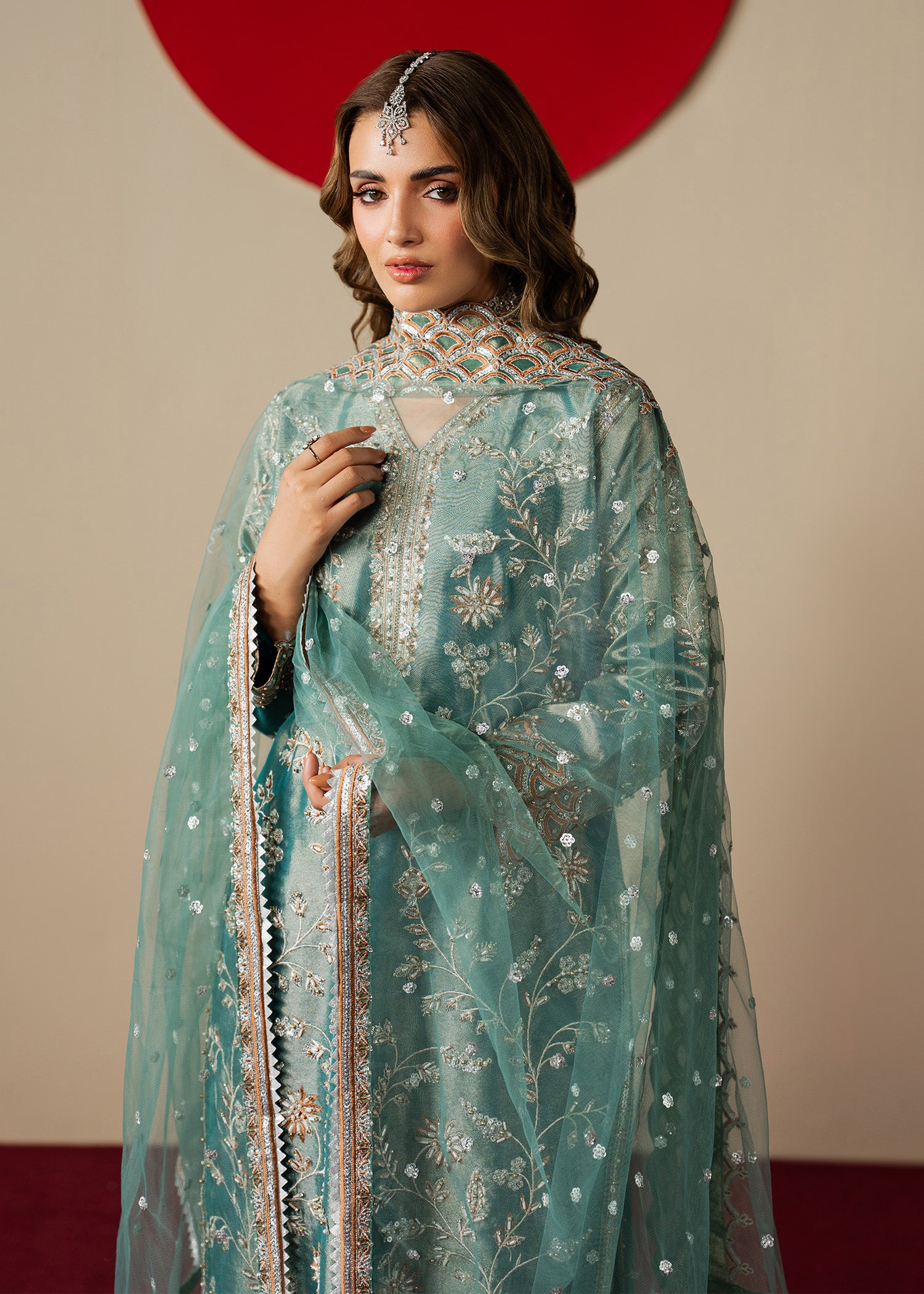 banarasi jacquard Kurta Set in Teal