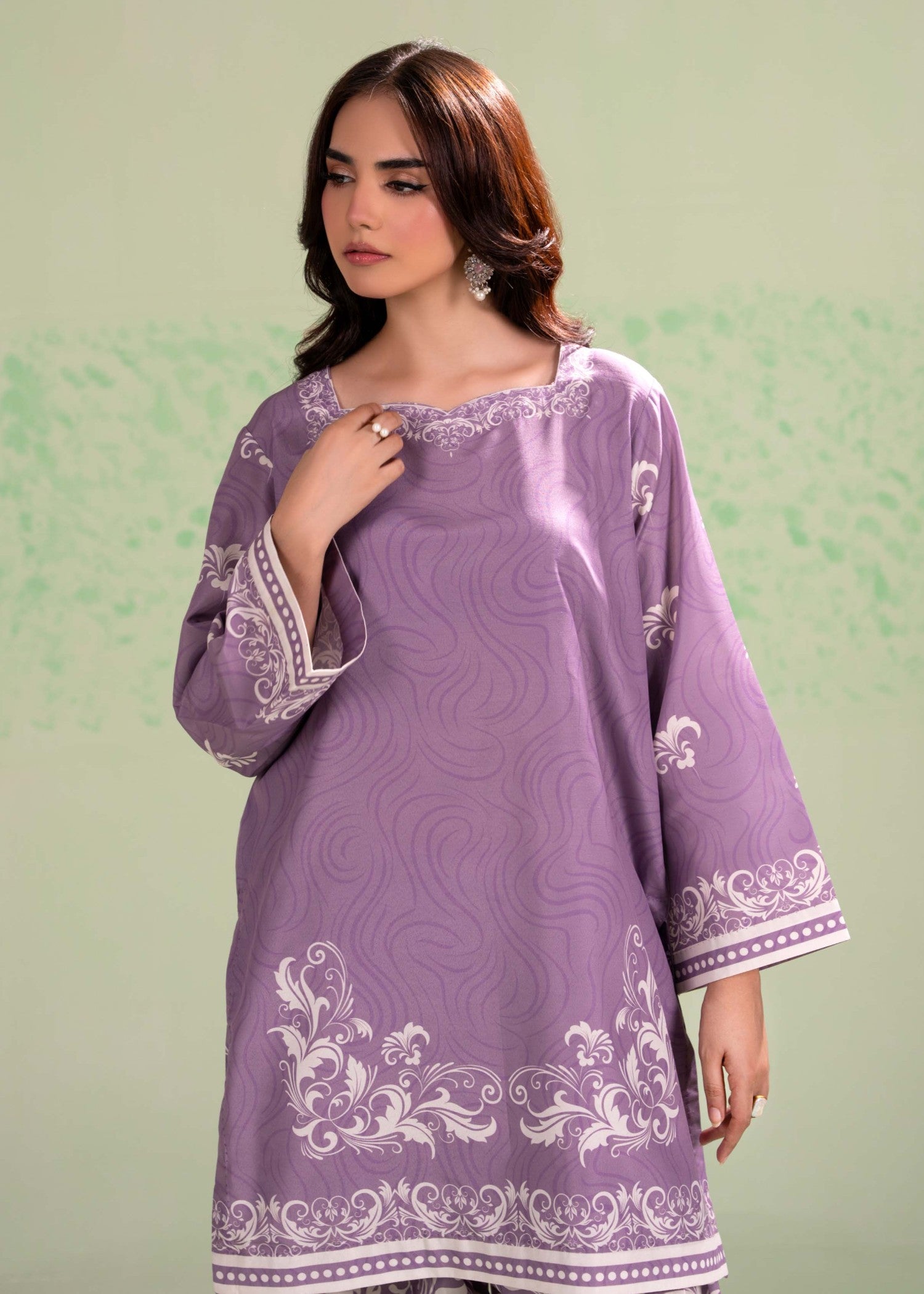 poly lawn Kurta Set in Plum