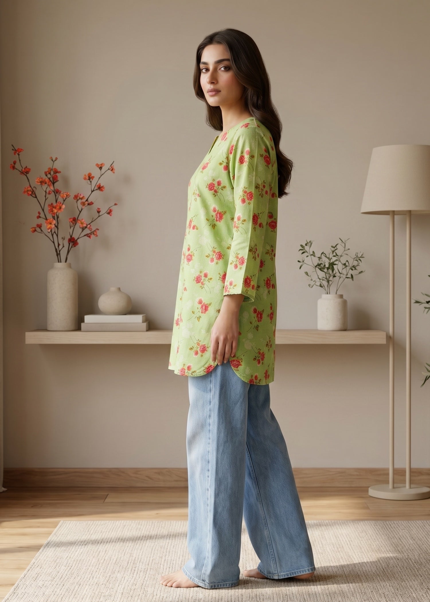 lawn cotton Kurti in Mint green