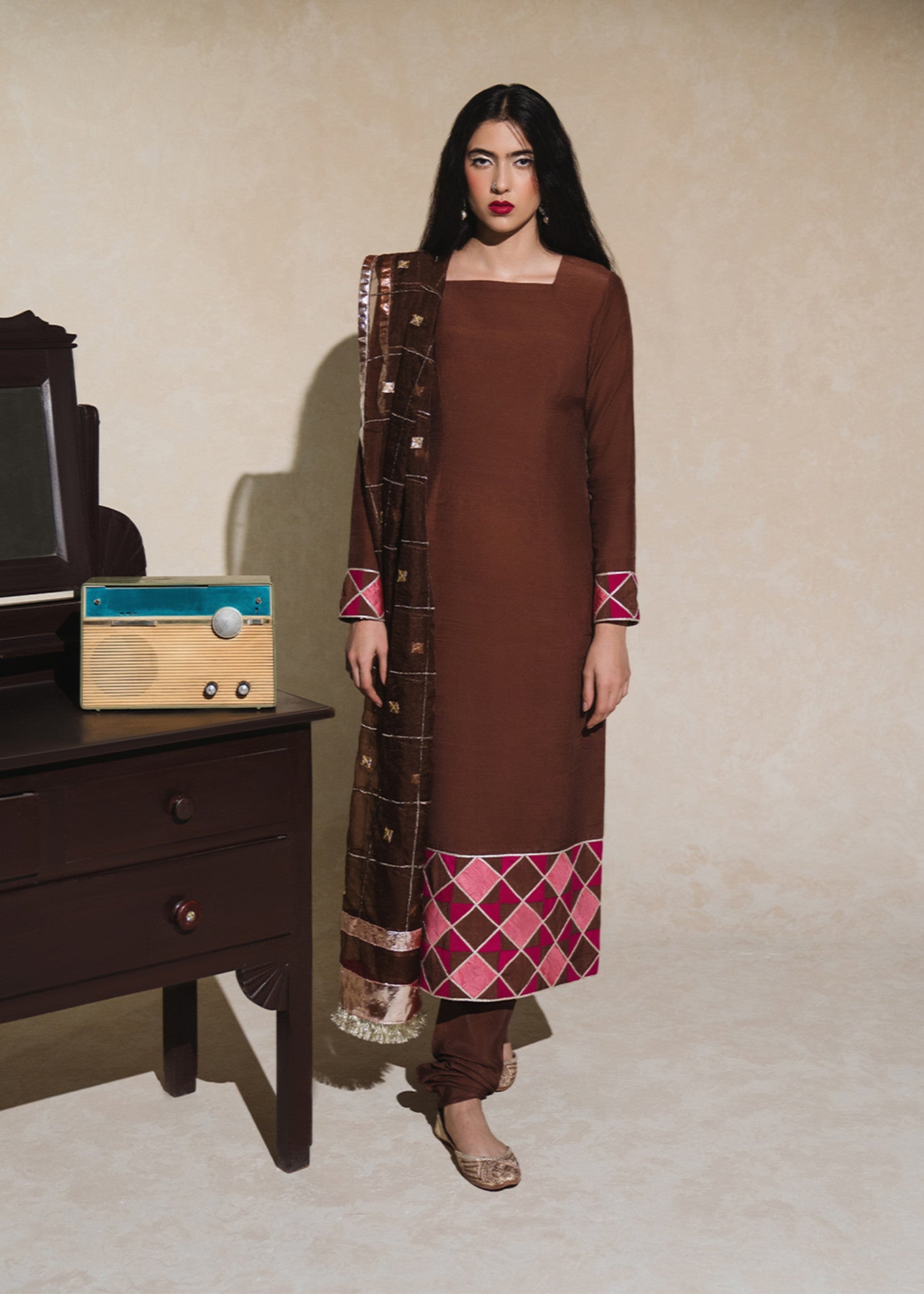 pk raw silk Kurta Set in Coffee brown