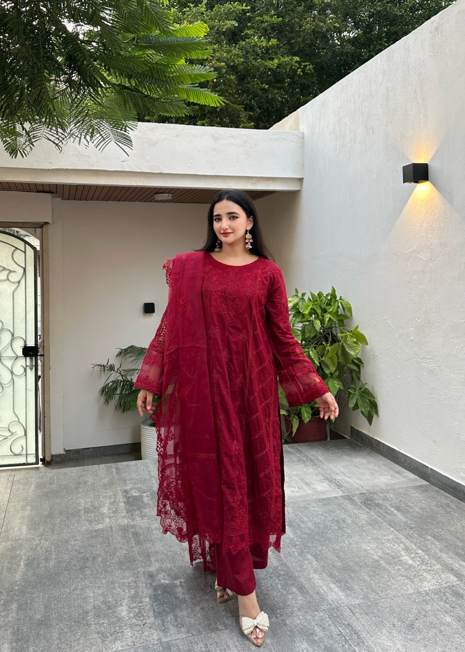lawn Kurta Set in Venetian red