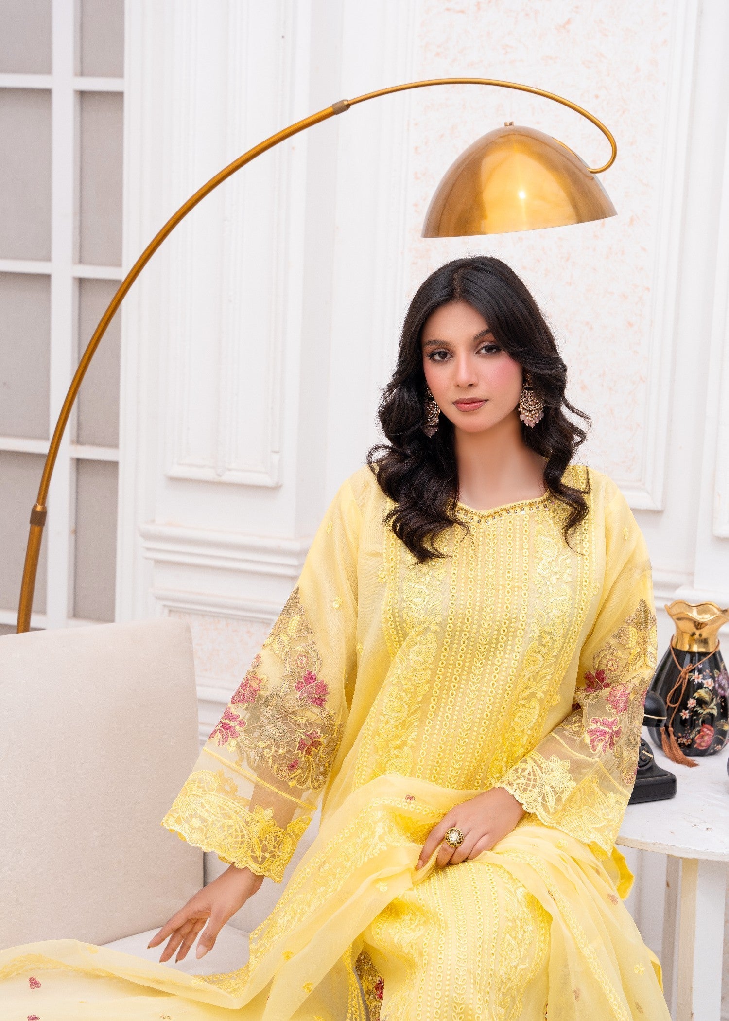organza Kurta Set in Lemon