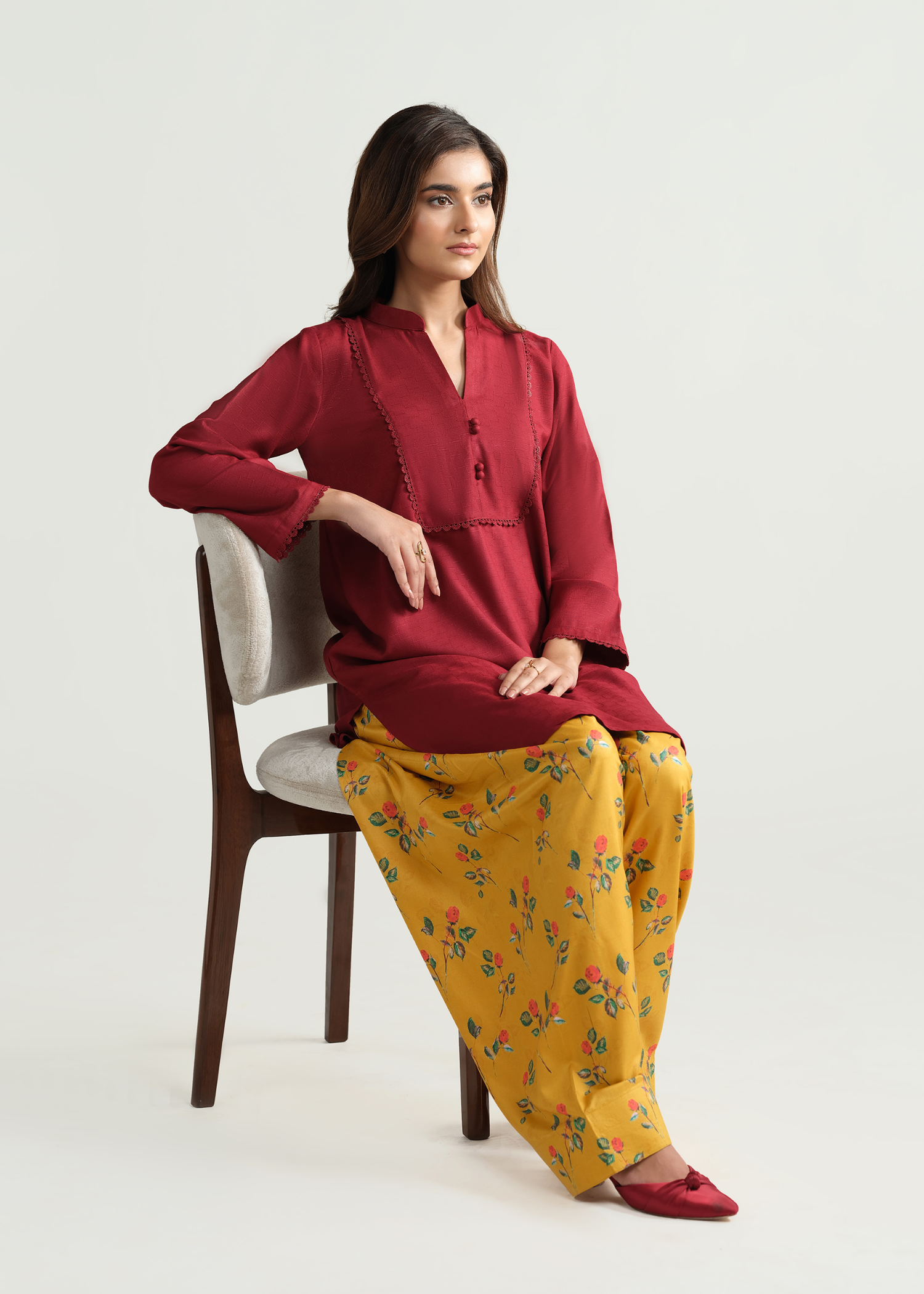 marina linen Kurta Set in Red