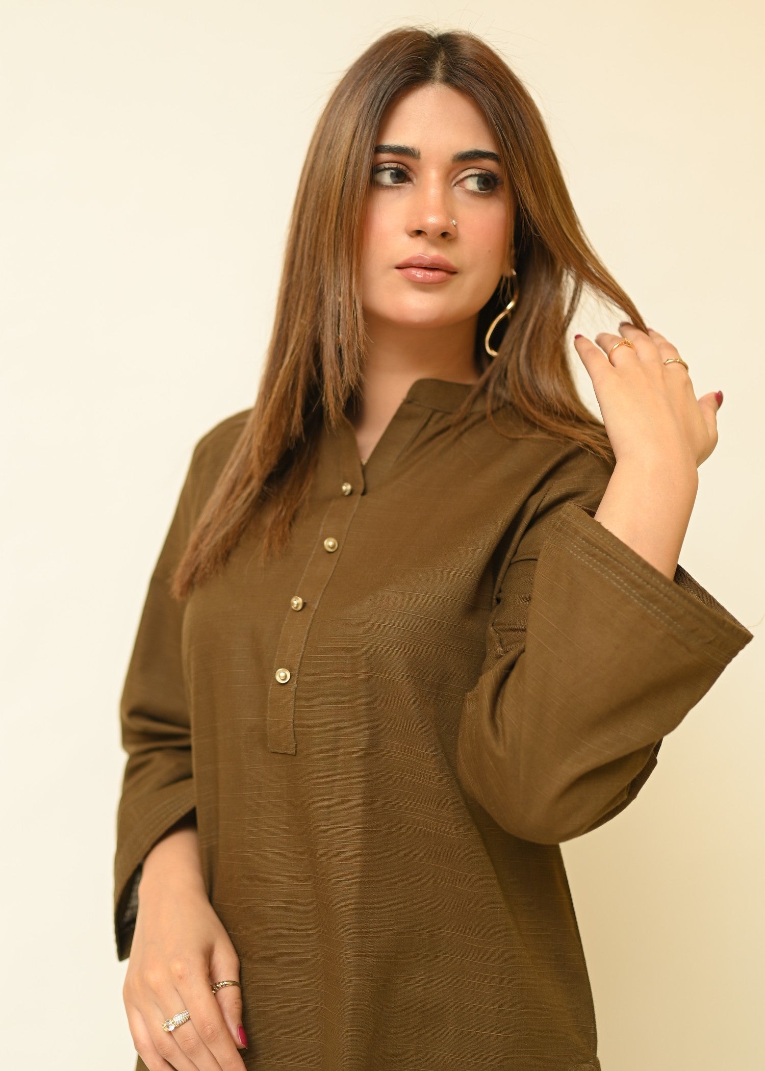 slub khaddar Co Ord Sets in Brown