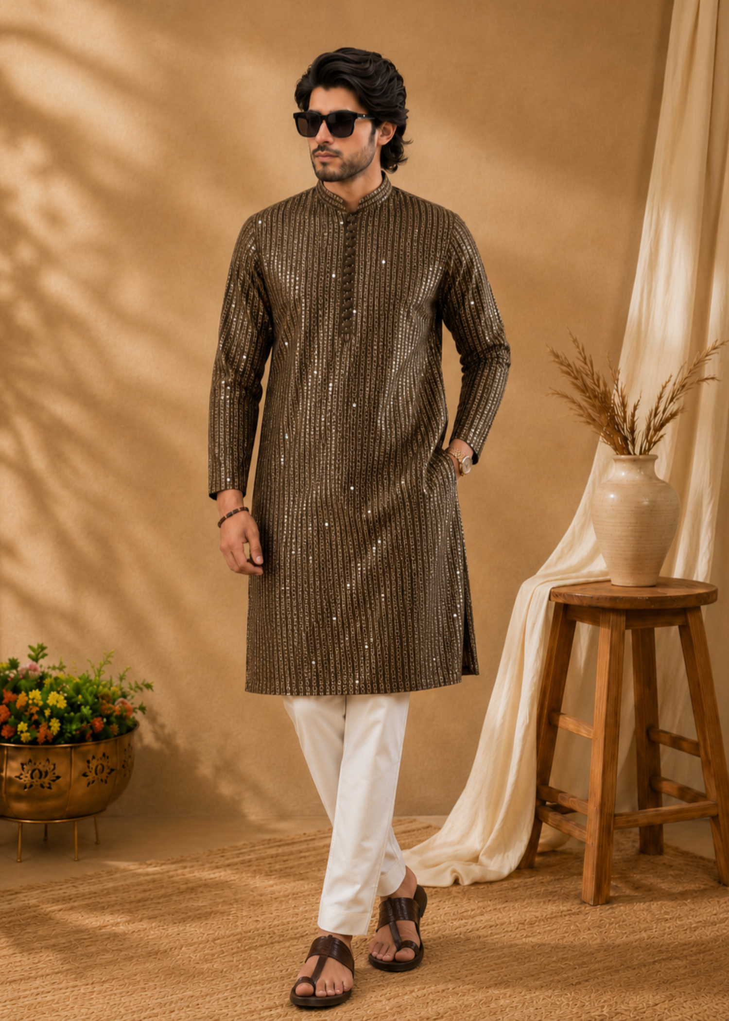 pk raw silk Kurta Set in Mocha brown by The Great Masters (TGM)