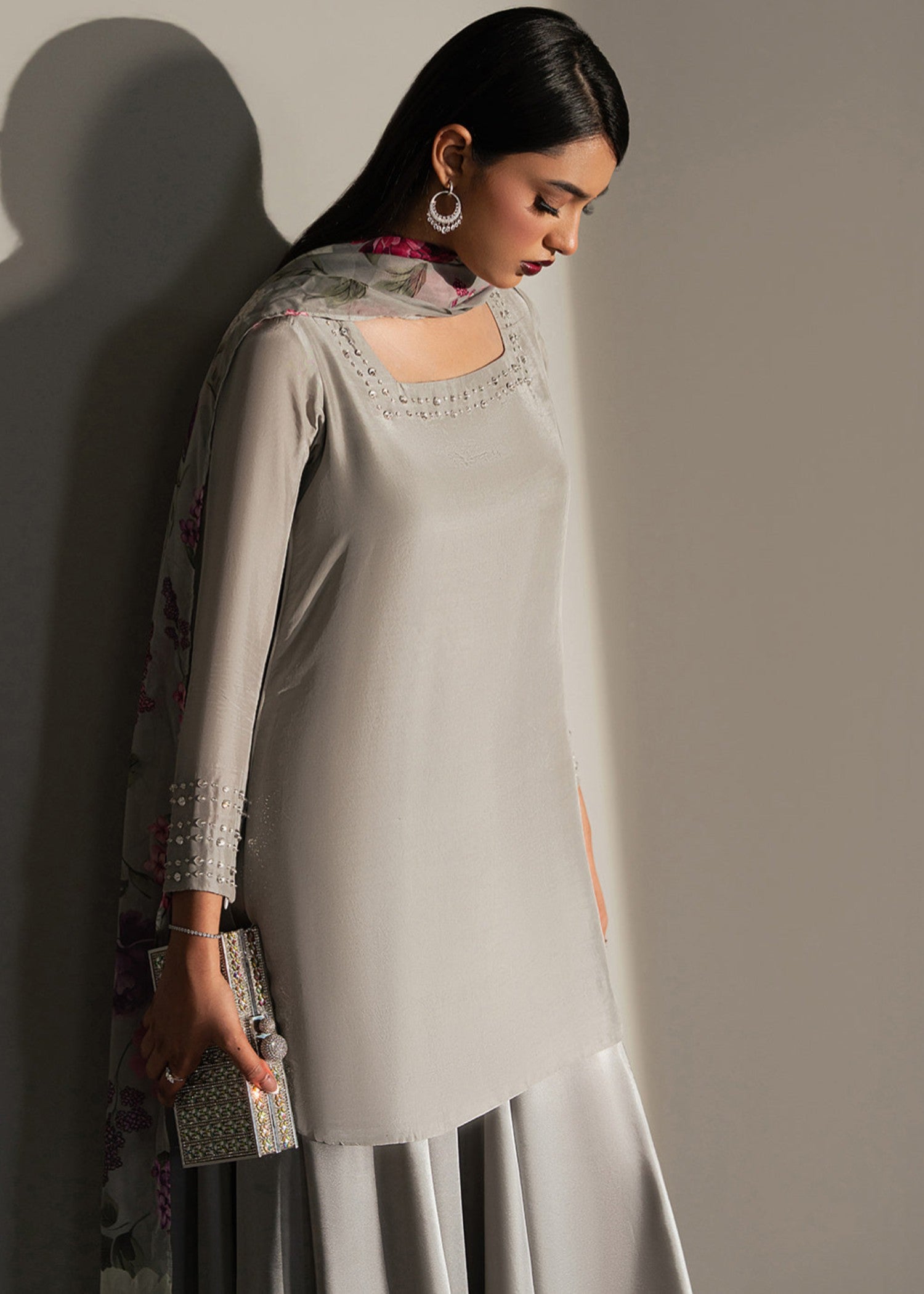 silk Kurti in Grey
