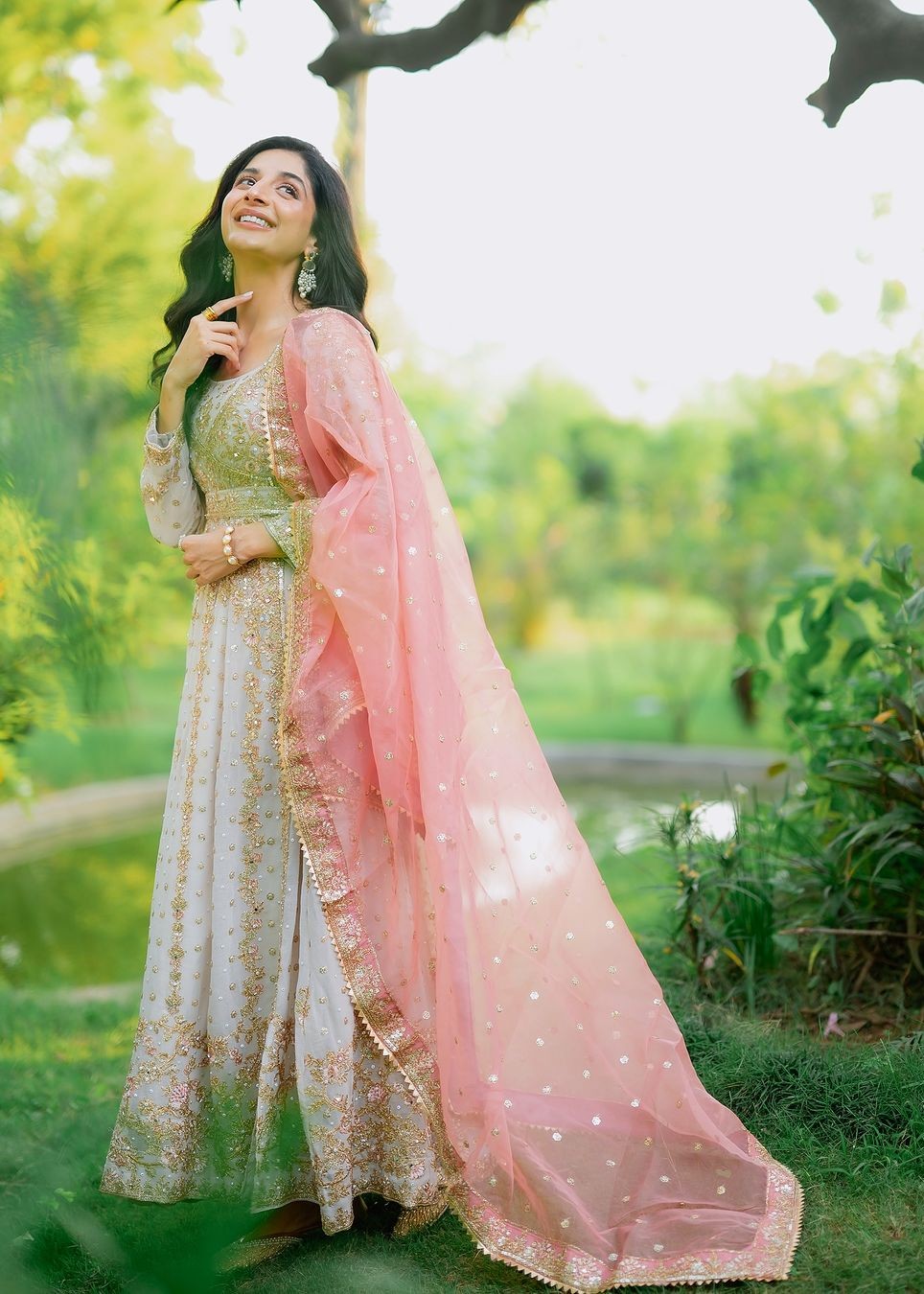 chiffon Angrakha in Ivory