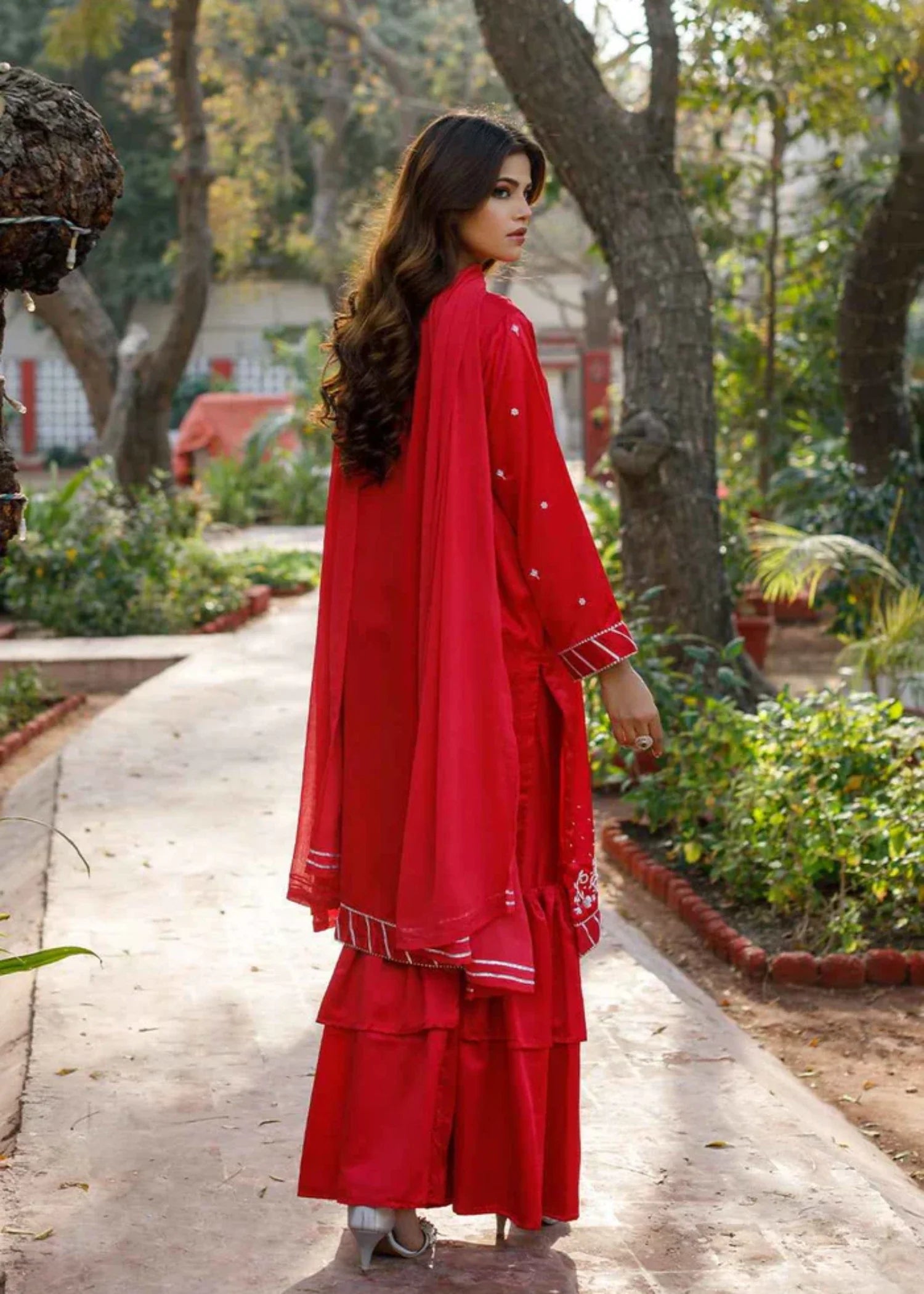 silk Gharara in Hot pink
