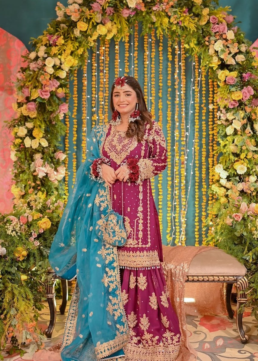 chiffon Gharara in Magenta