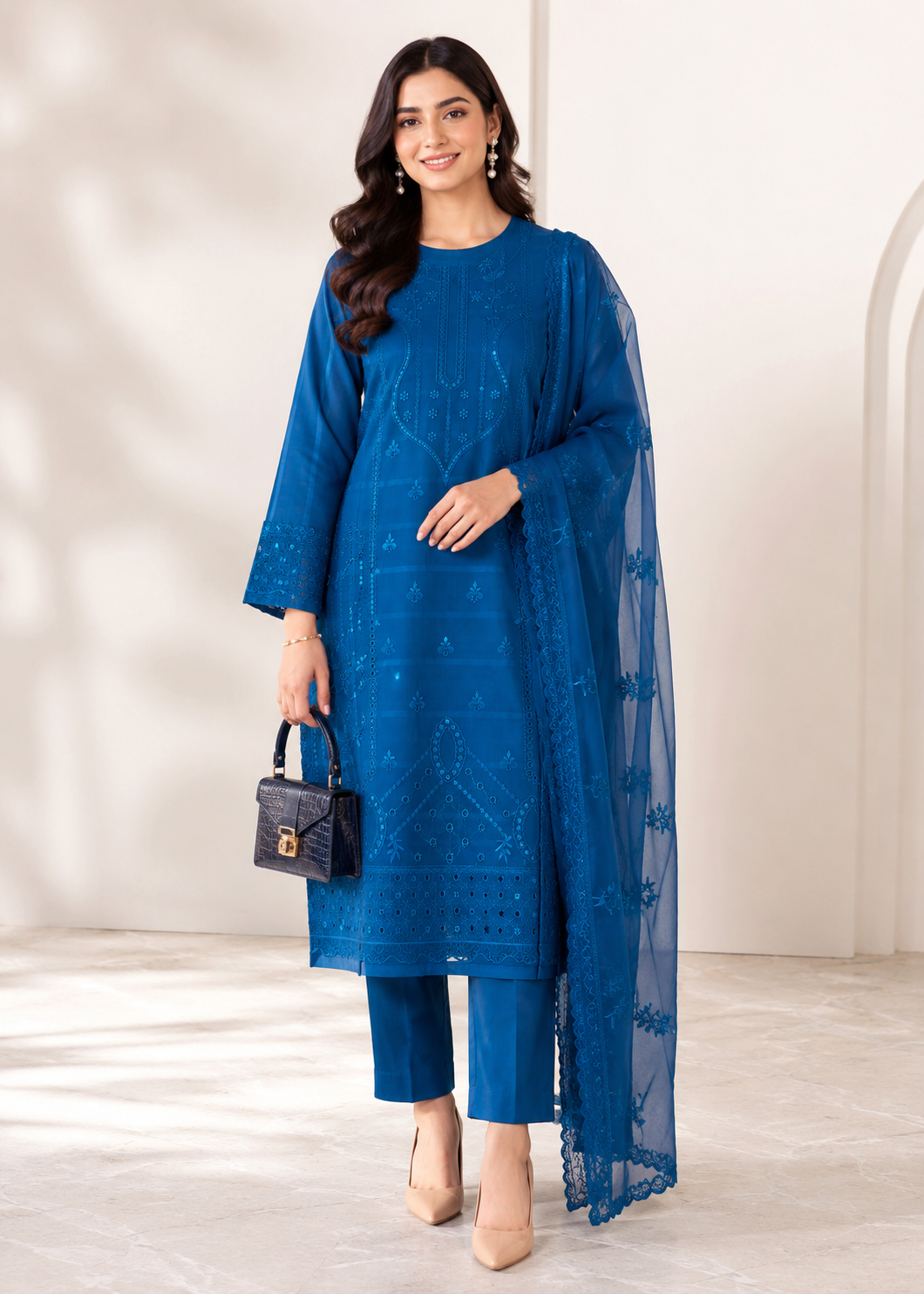 cotton Kurta Set in Royal blue