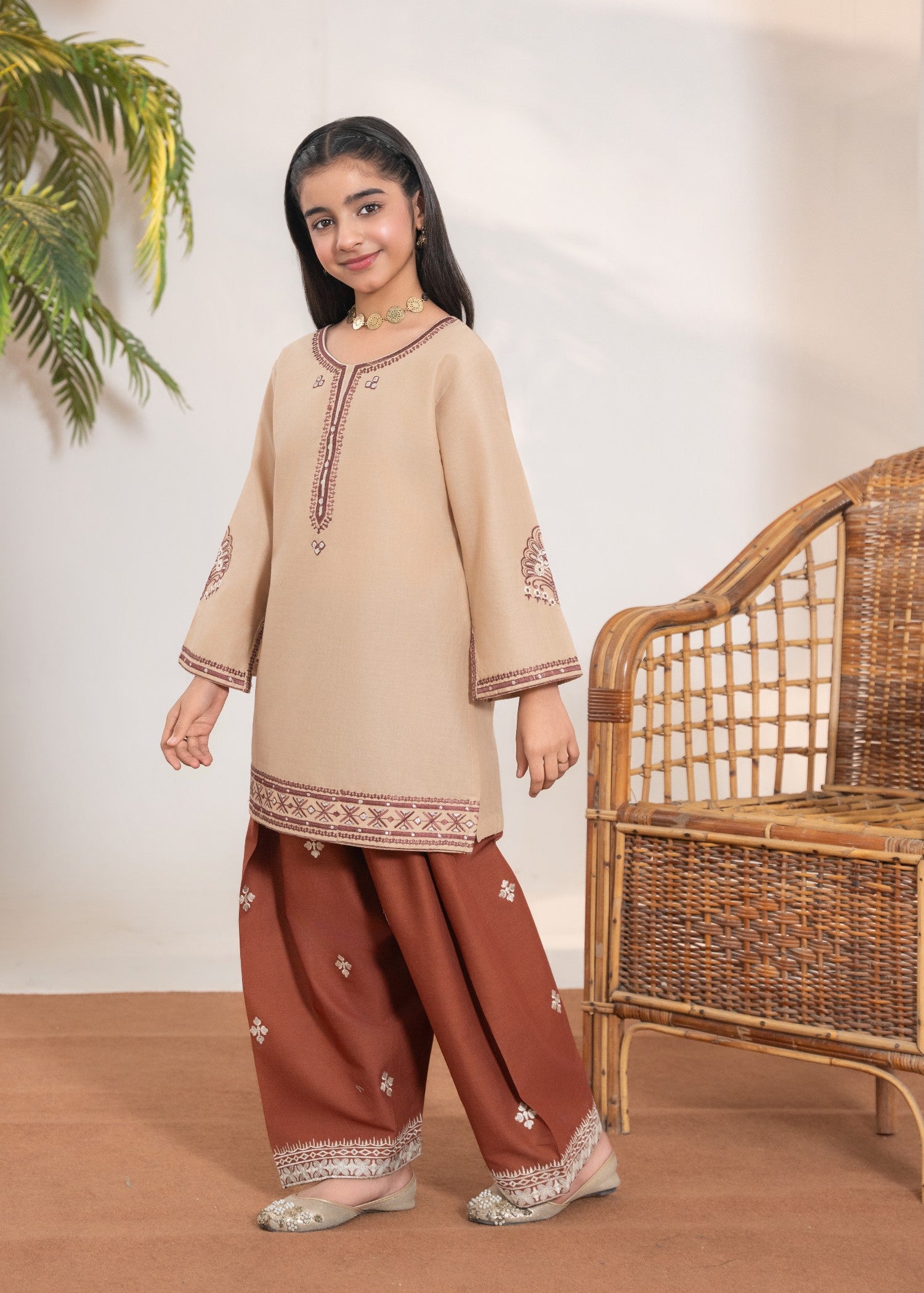 cotton Kurta Set in Sand brown