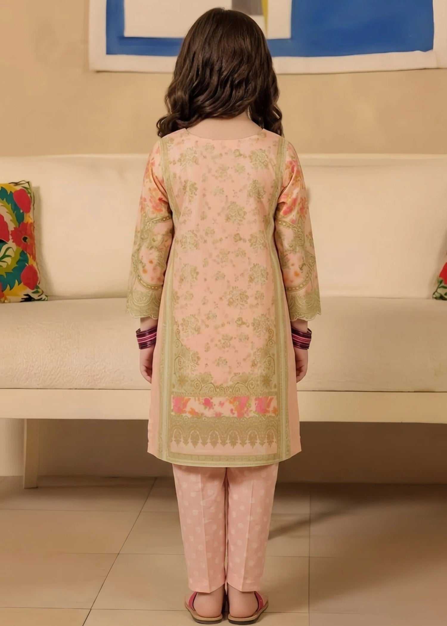 poly lawn Kurta Set in Baby pink