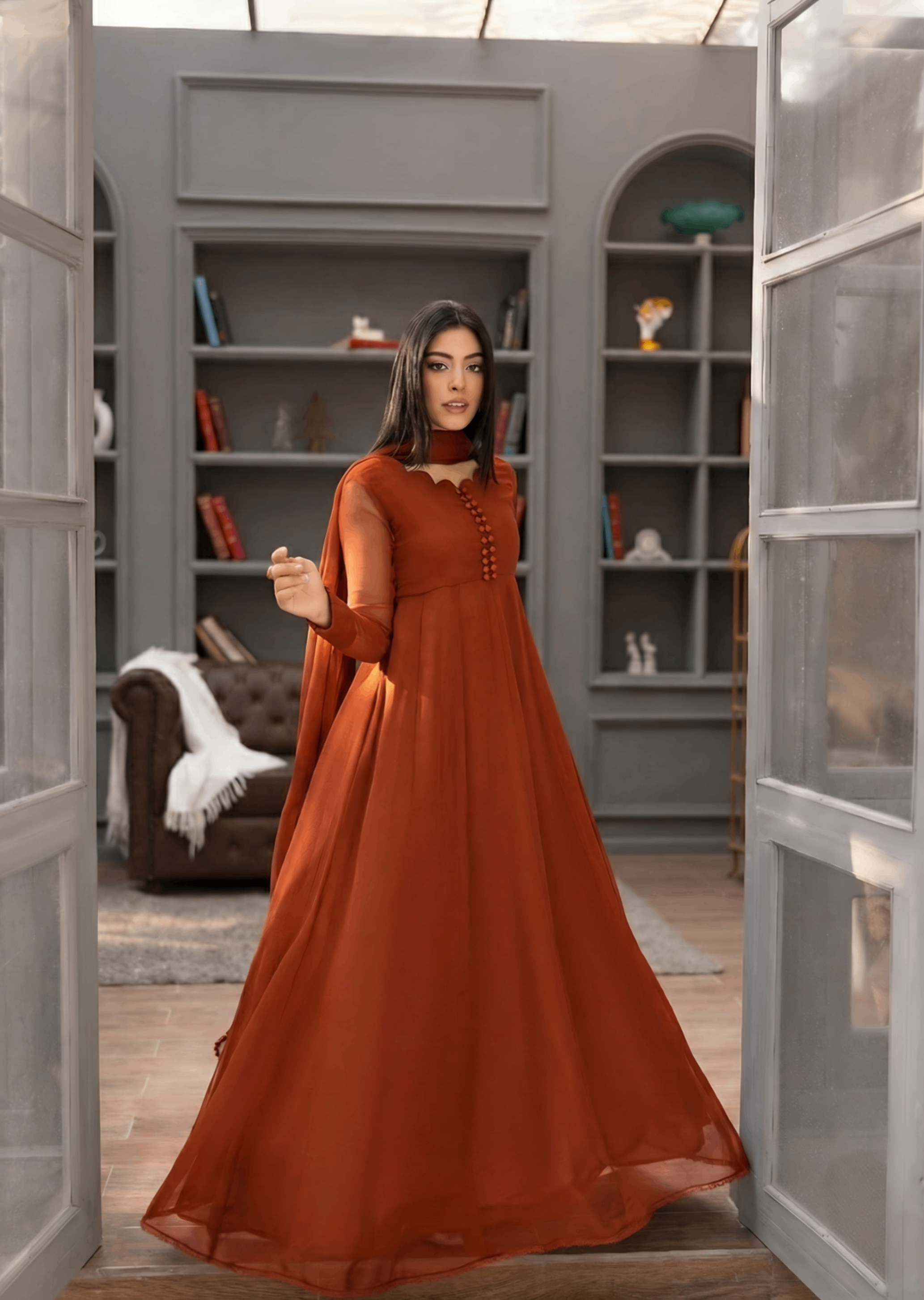 chiffon Maxi in Rust orange