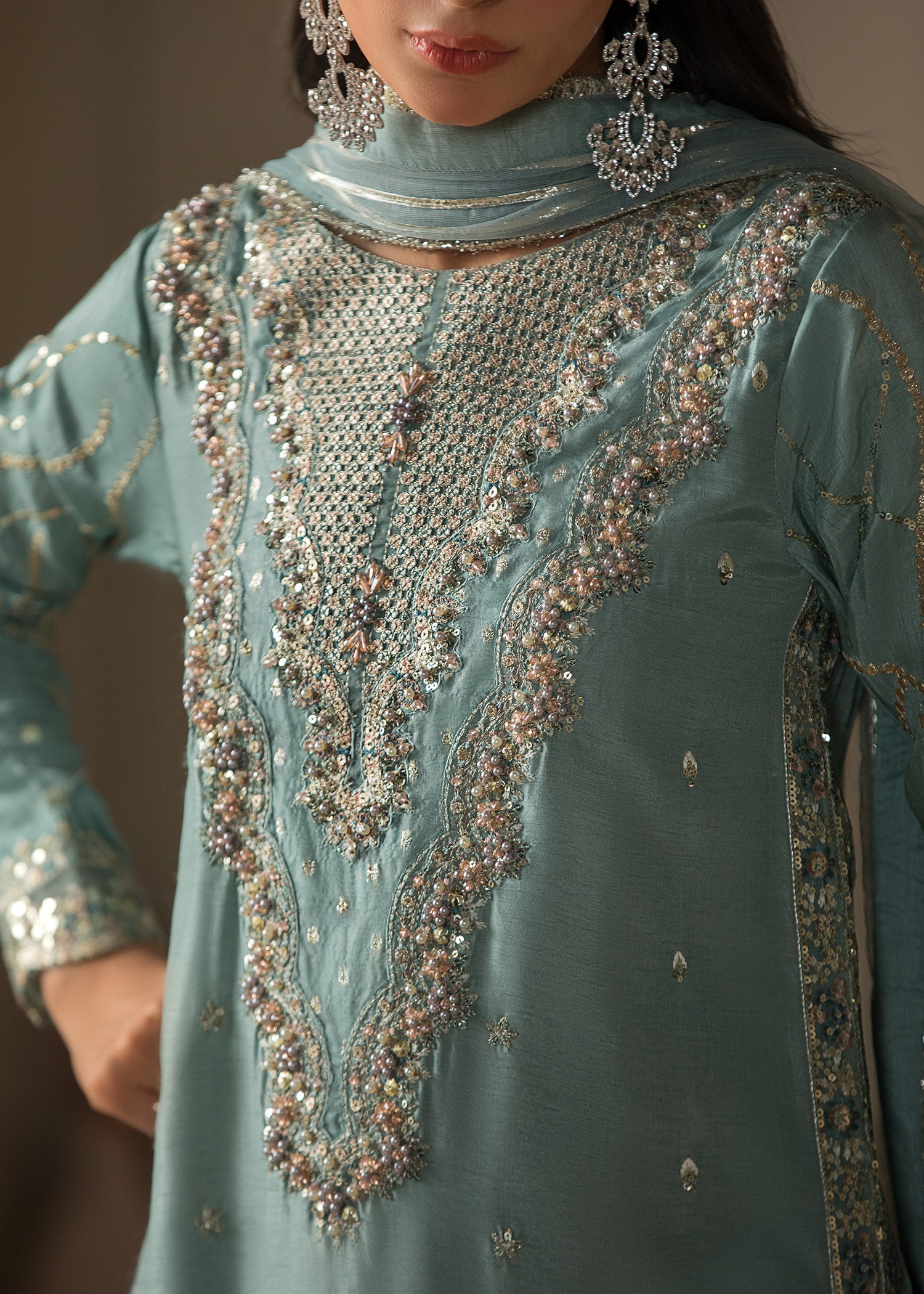 raw silk Kurta Set in Ice blue