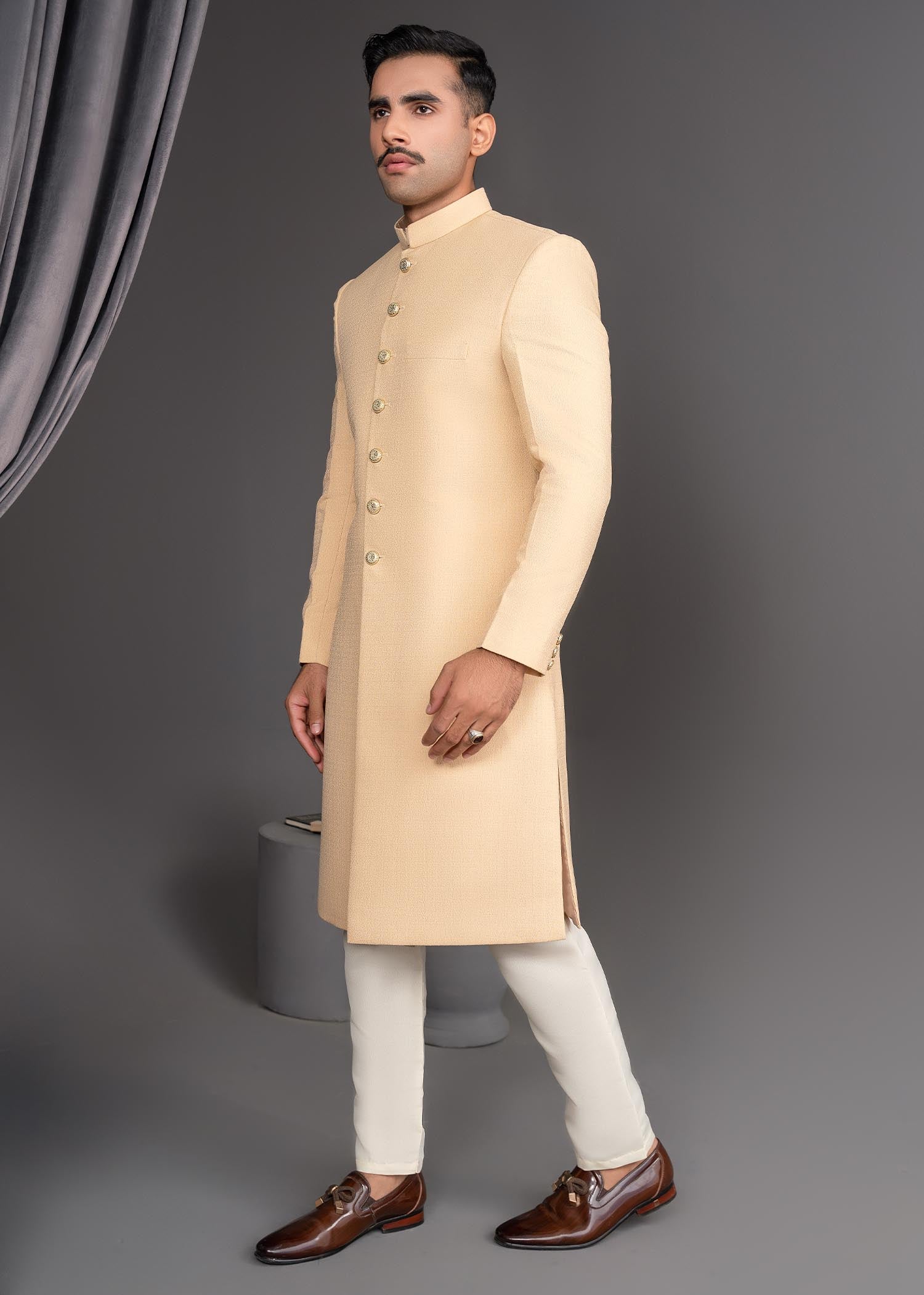 jamawar Sherwani in Gold