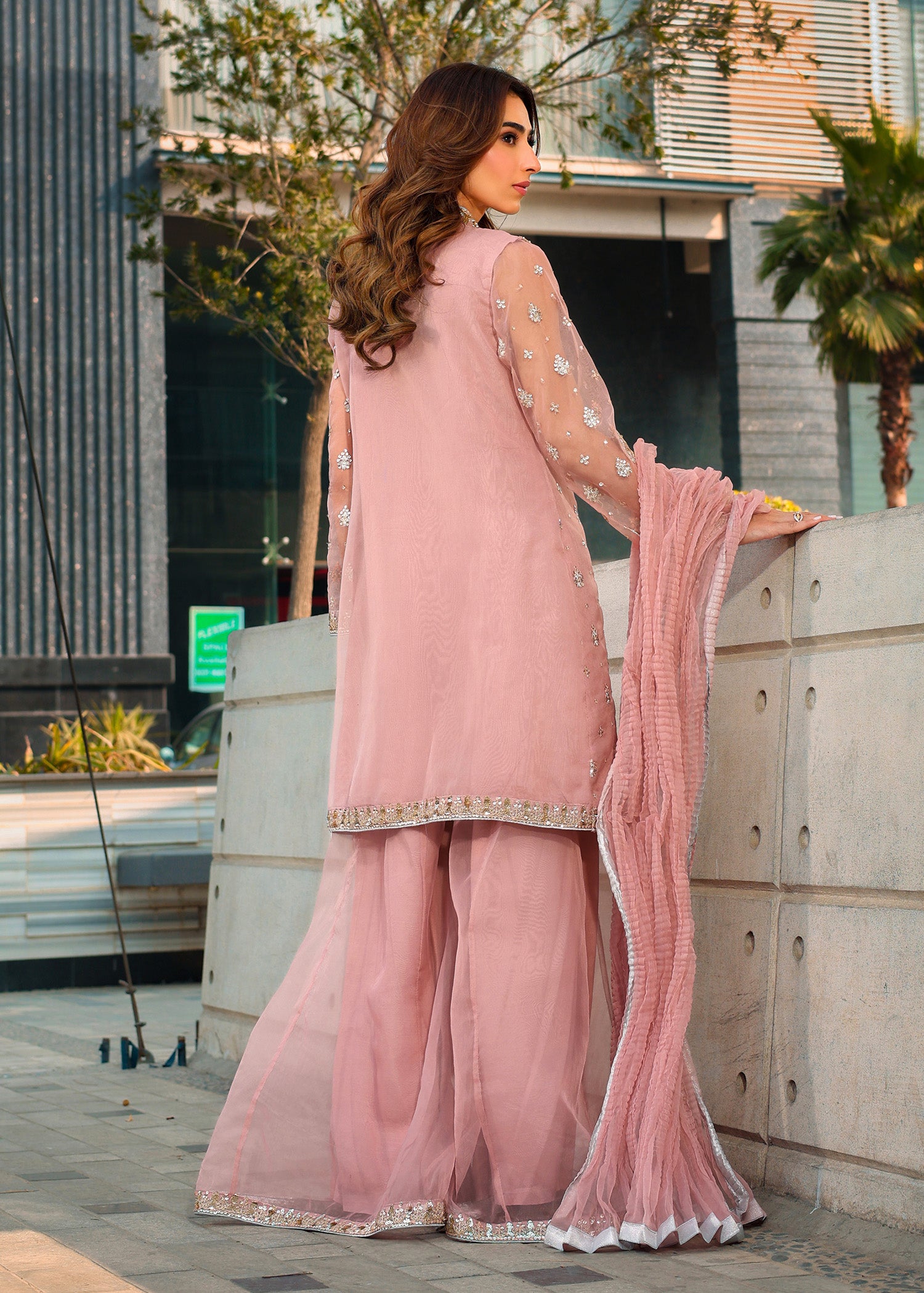 viscose Angrakha in Tea rose pink