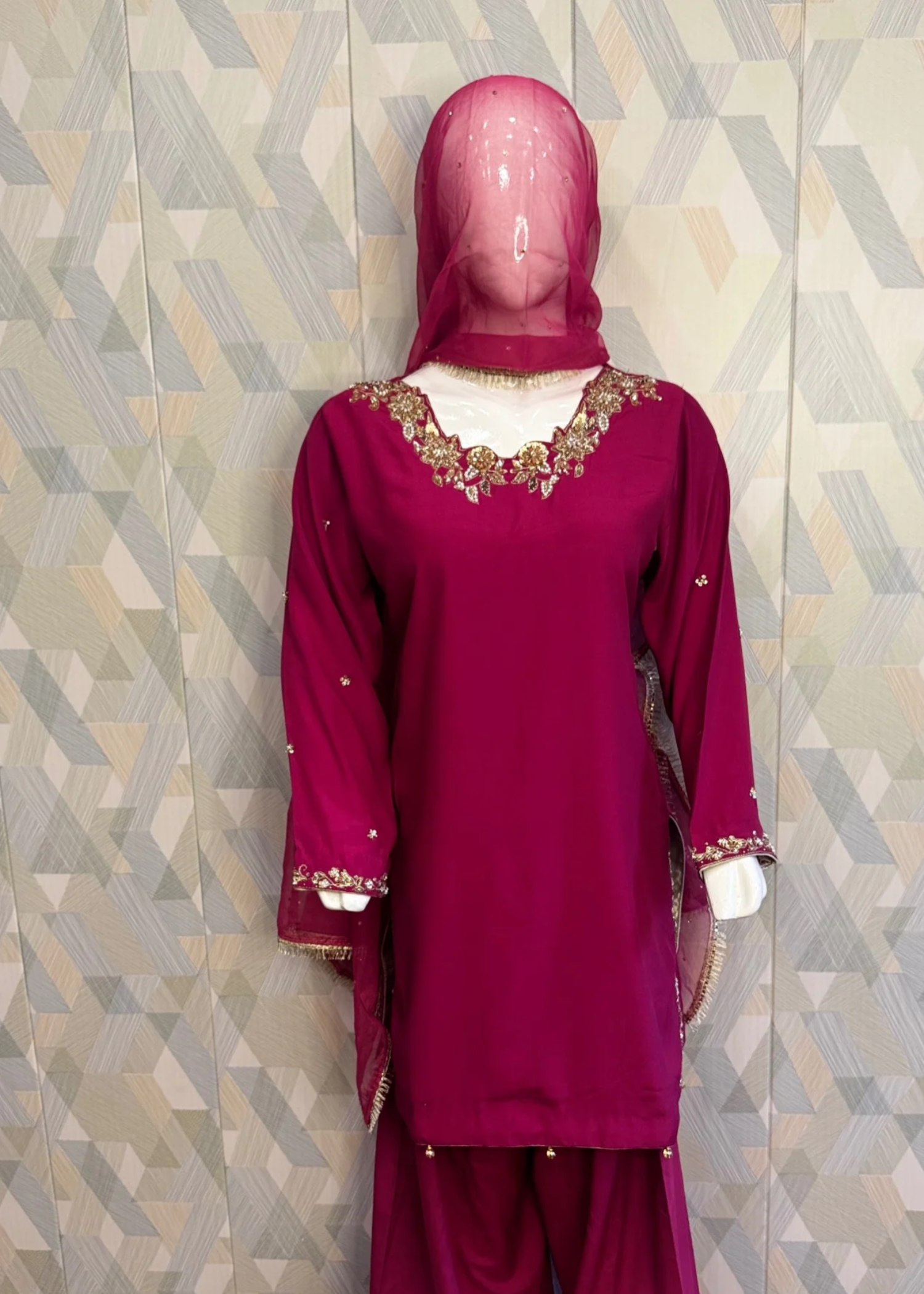 thai silk Kurta Set in Hot pink